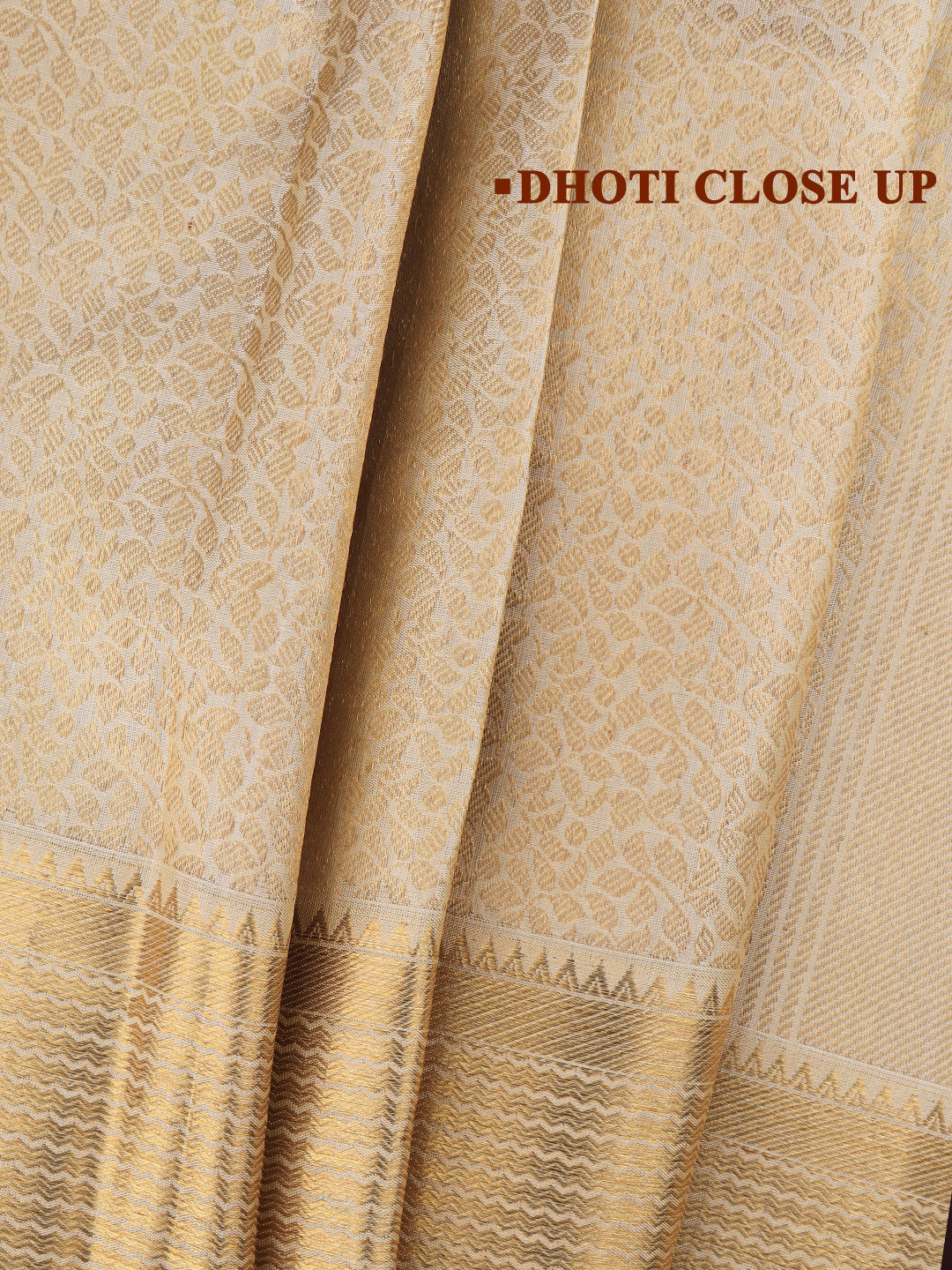 Men Premium Pure Silk Emboss Design Dhoti and Towel Set with 2-gram Gold Jari Fancy Border Agarshana
