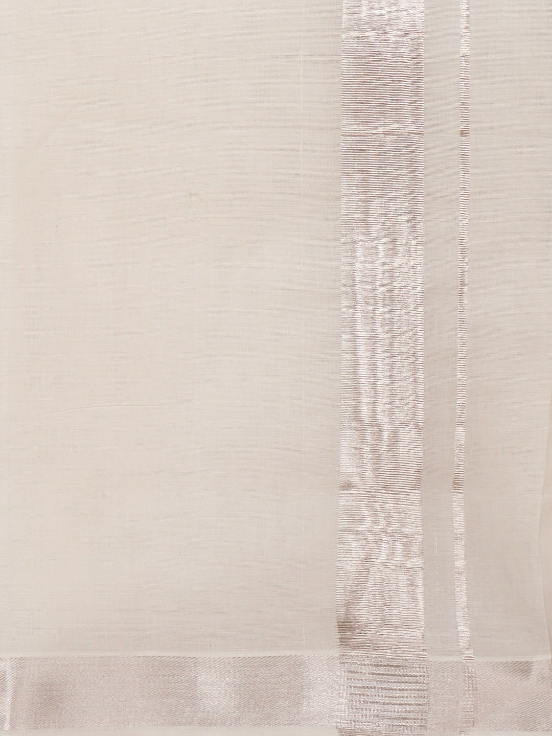 Men Kora Cotton Double Layer Dhoti with Silver Jari Border