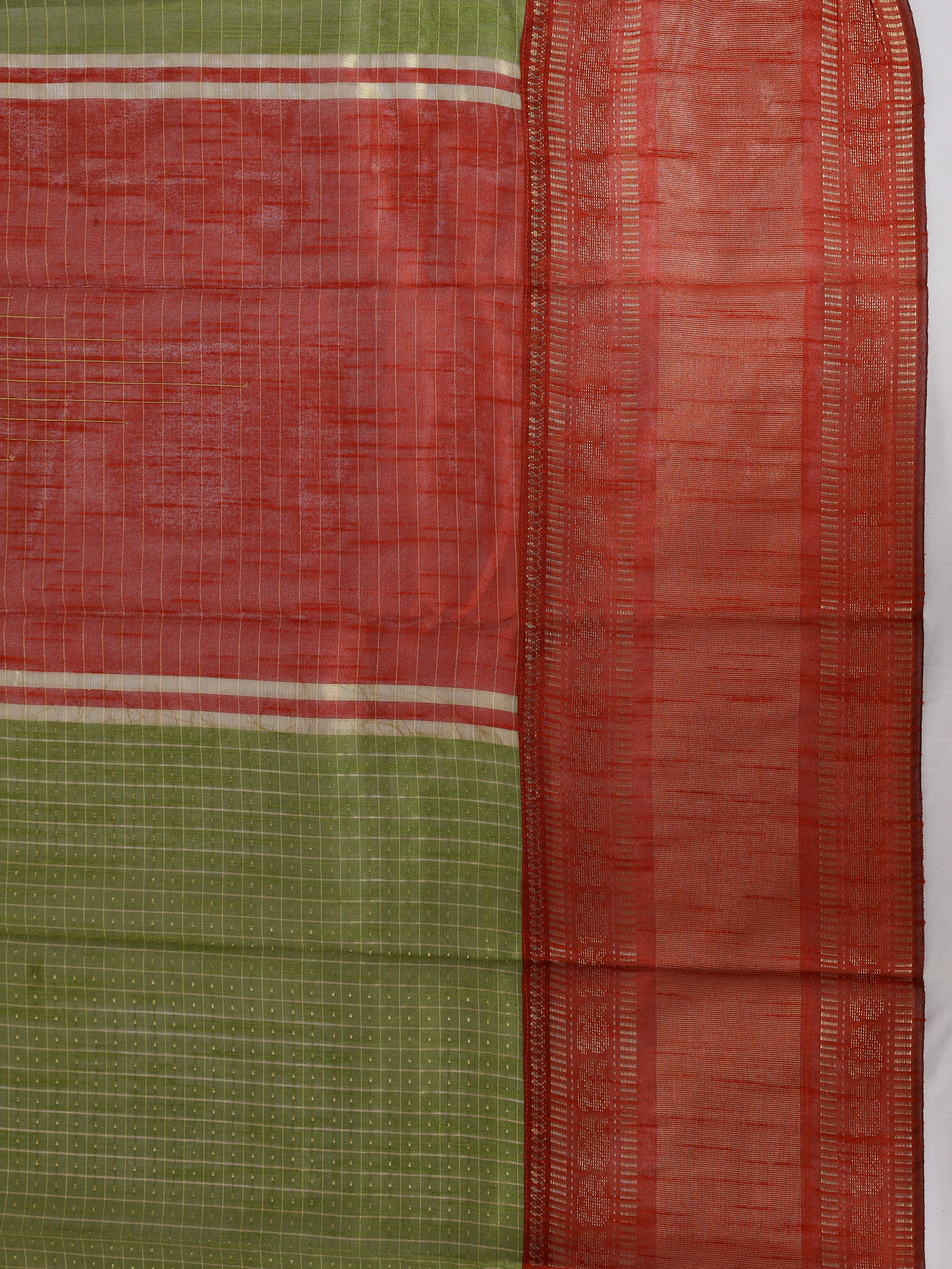 Women Semi Linen Green Checked Fancy Saree SL263