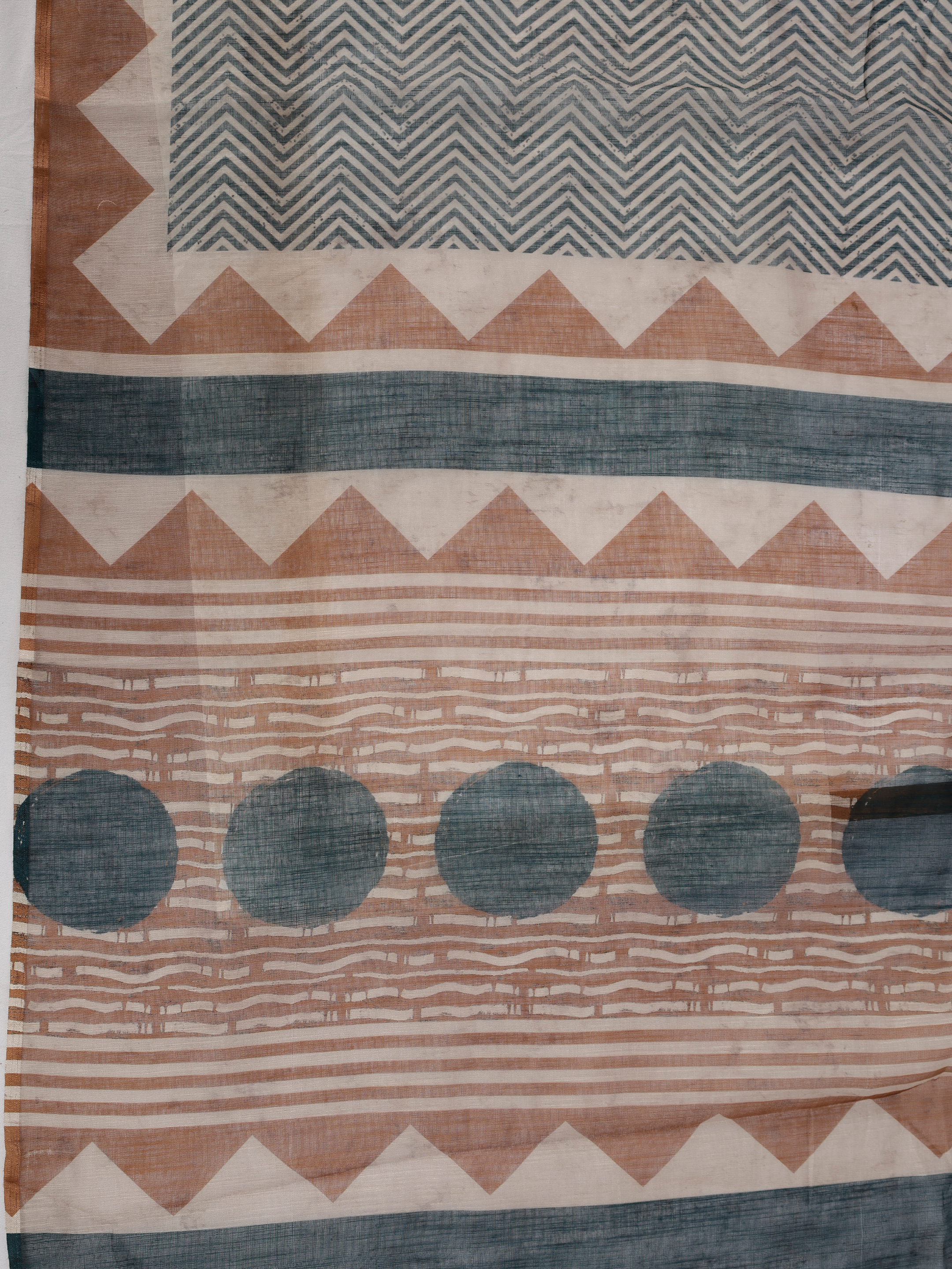 Women Linen Printed Green with Brown Saree SL257