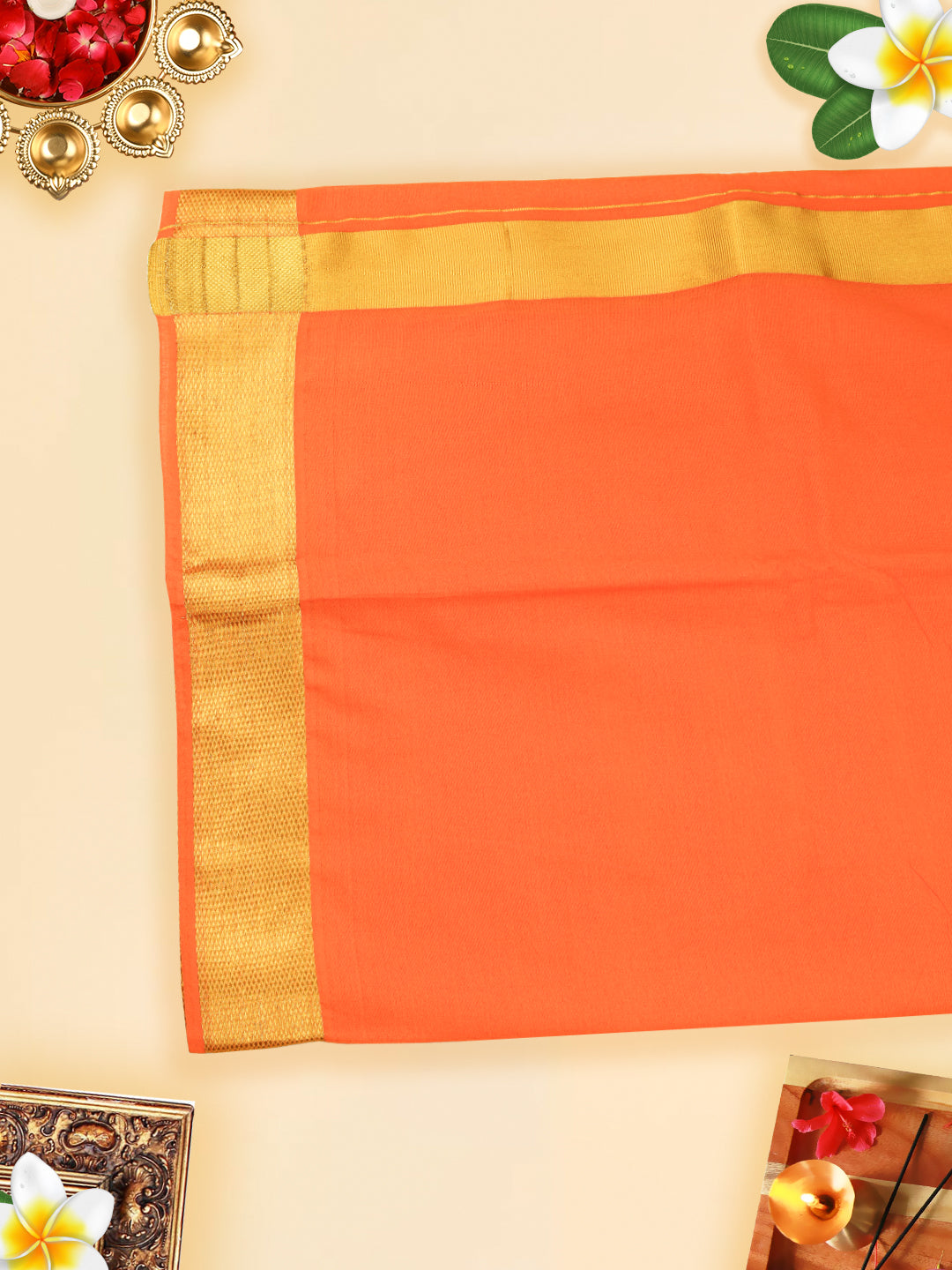 Mens Panchakacham Dhoti with Angavasthram Dheeksha Orange (9+5)-View four