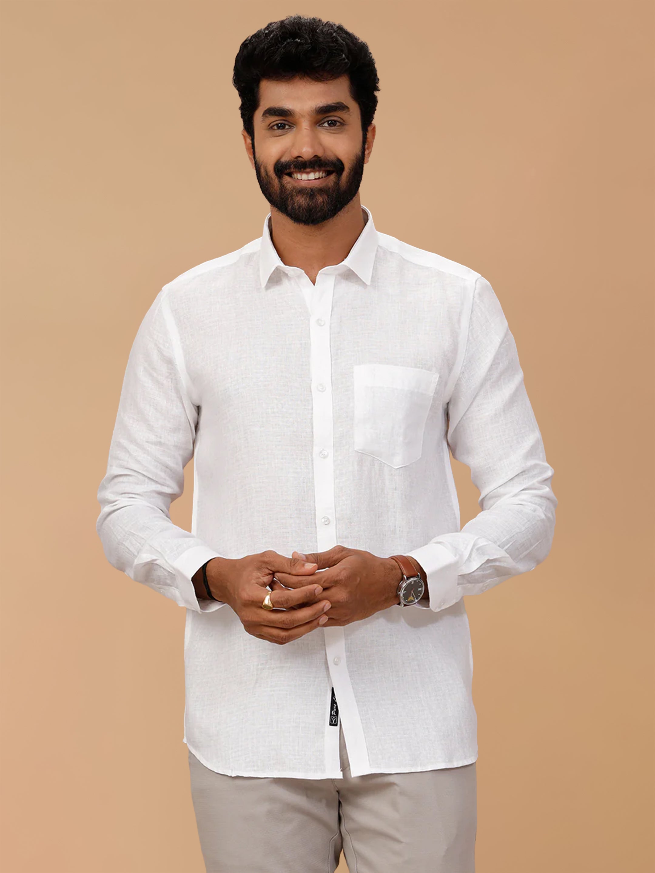 Pure Linen Self Design White Shirt LP1546JF