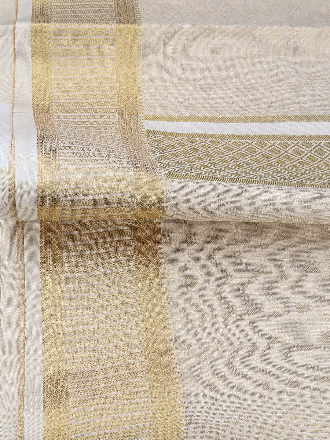 Men Tissue Dhoti Shirting & Towel Set Cream Golden Glory GG01