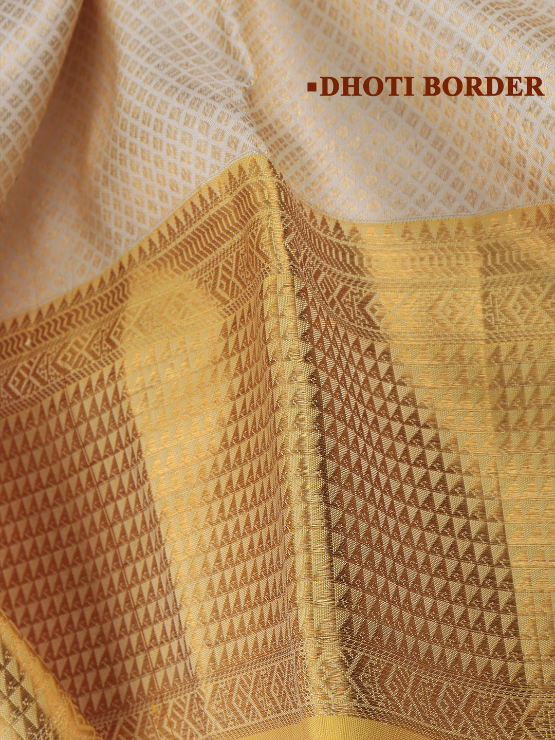 Men Luxury Premium Pure Silk Cream Dhoti Towel Set with 6" inch Gold Jari Border Amirtham AM19