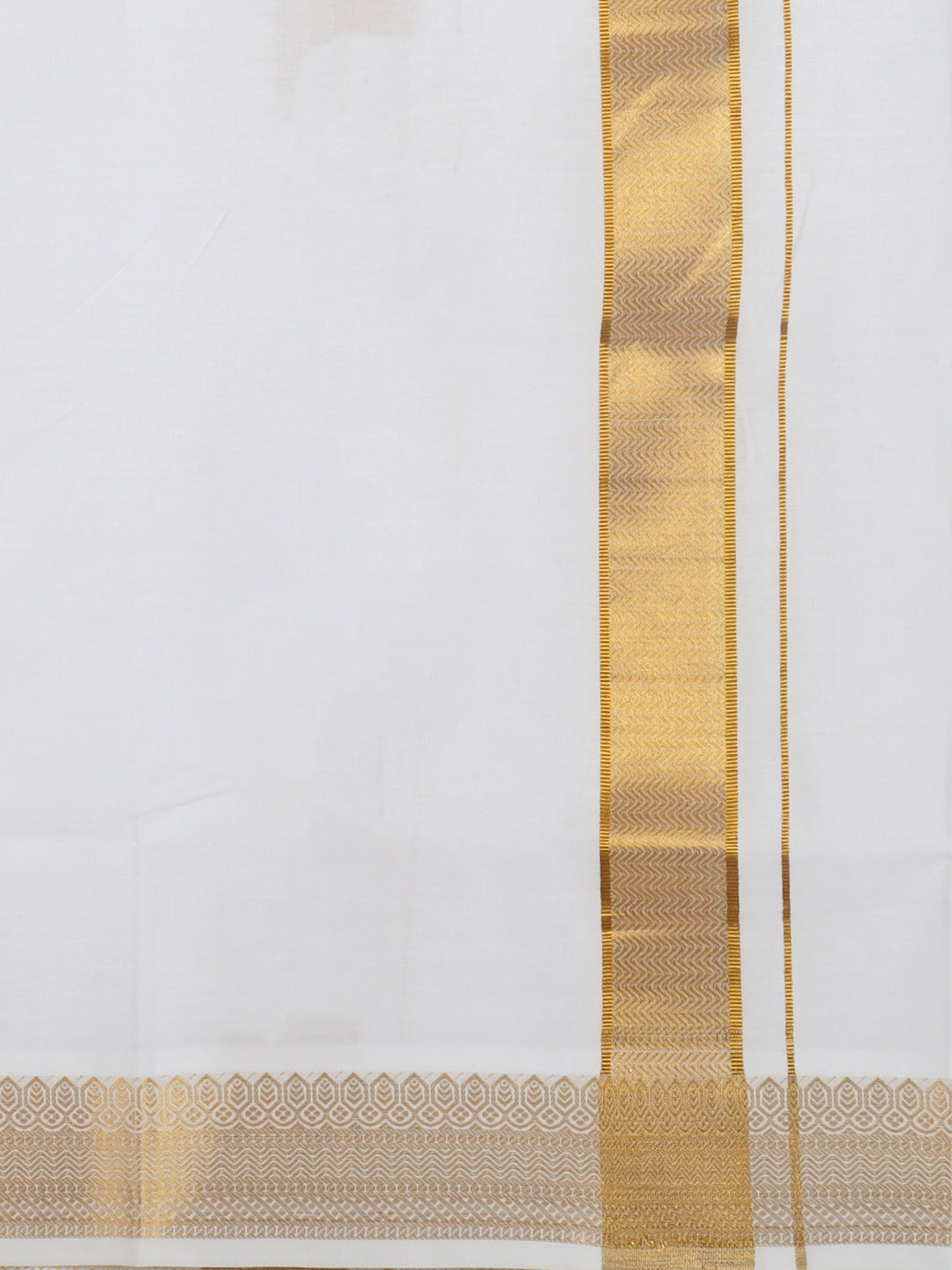 Men 100% Cotton Single Layer White Dhoti with Gold Jari Border Aura 315