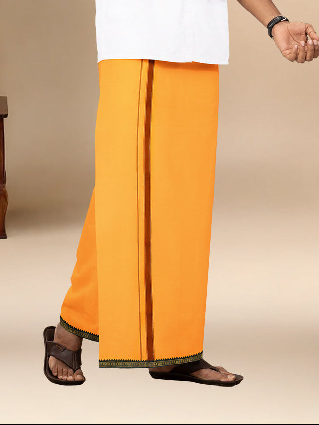 Men 100% Cotton Single Layer Mango Dhoti with Mayilkhan Border Slokam (4 Way Dhoti )