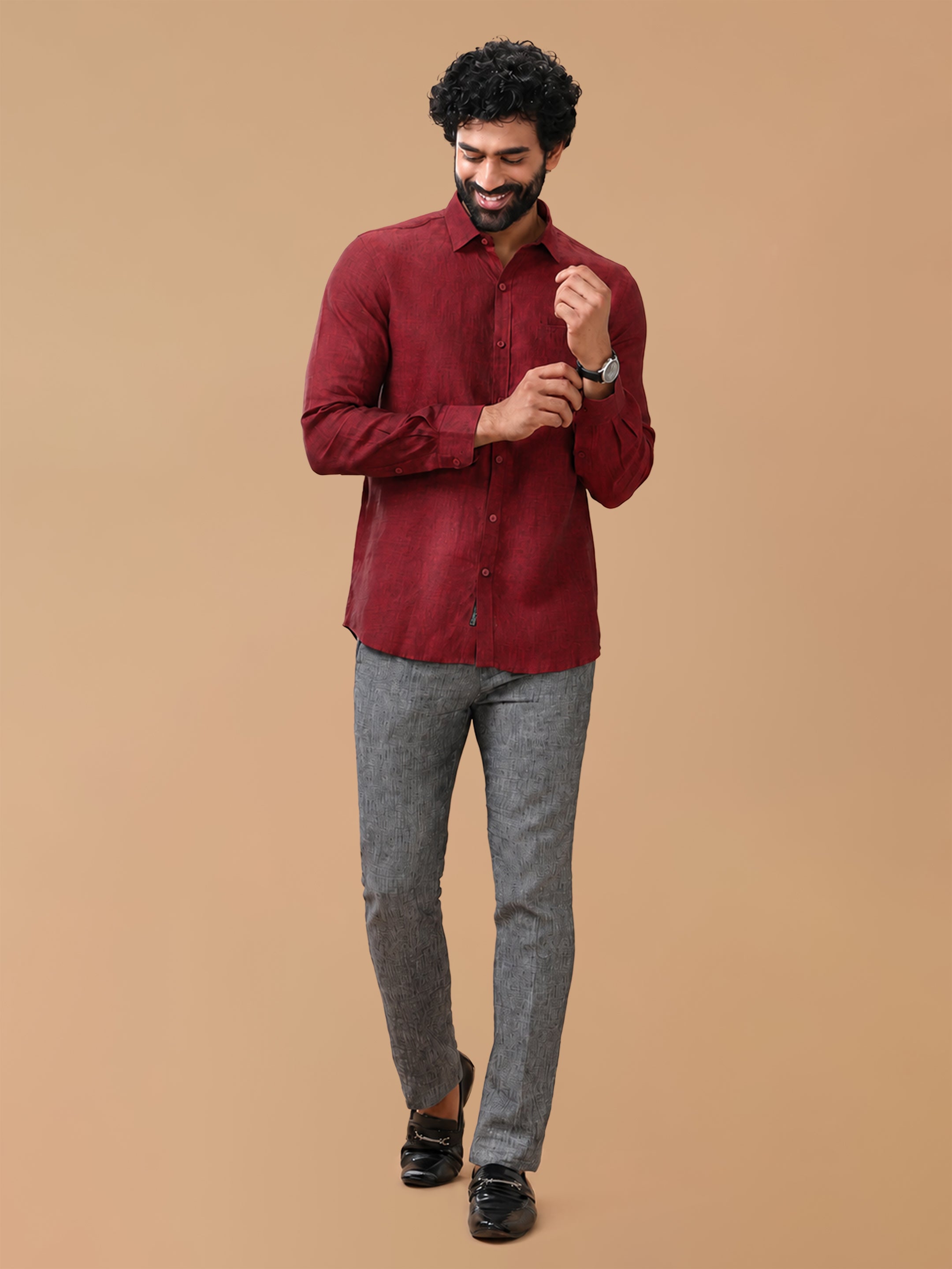 Pure Linen Rustic Red Smart Fit Shirt L30