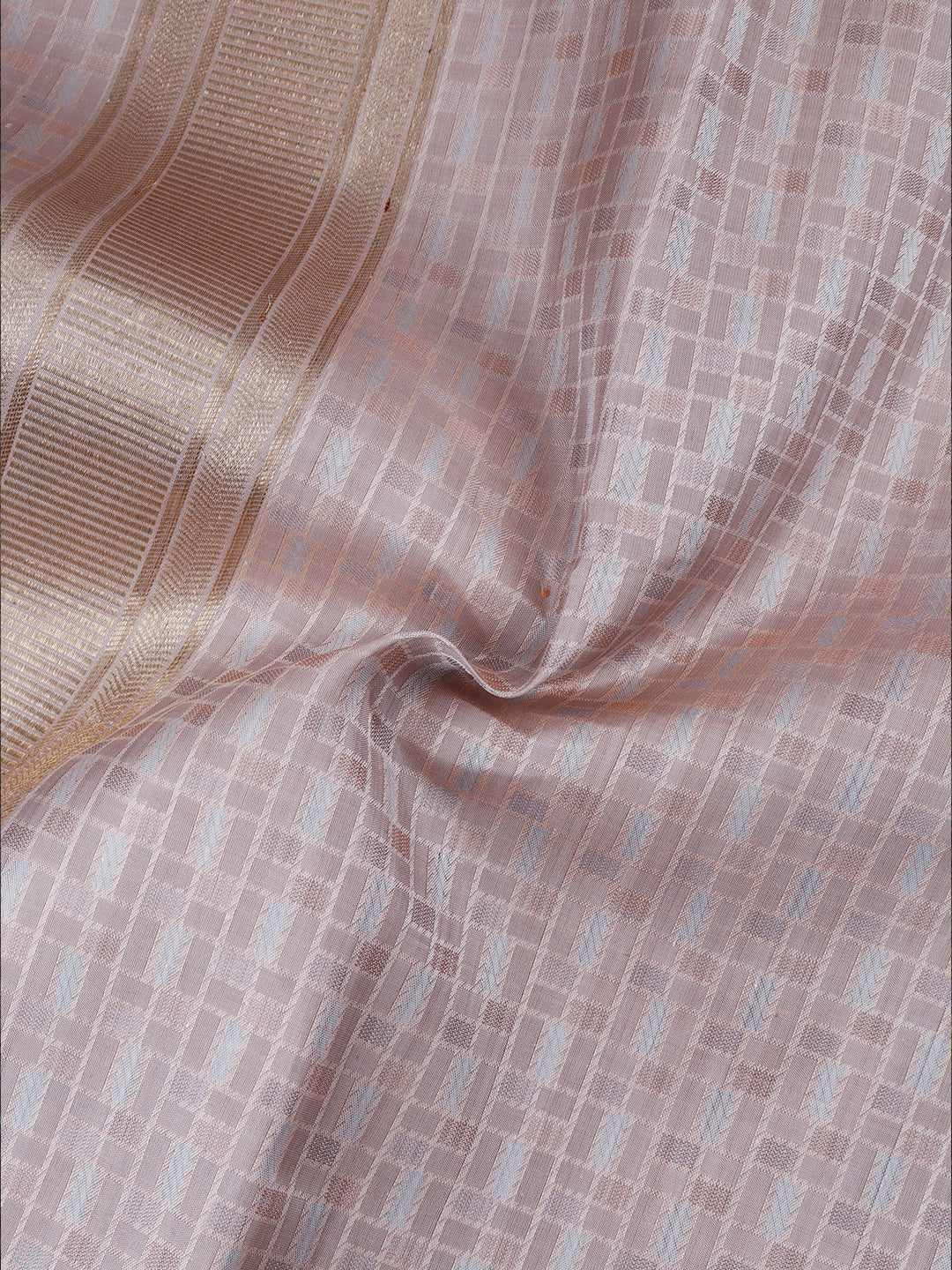 Mens Pure Silk 4" Fawn Copper With Gold Jari Border Dhoti With Towel Amirtham-Zoom view
