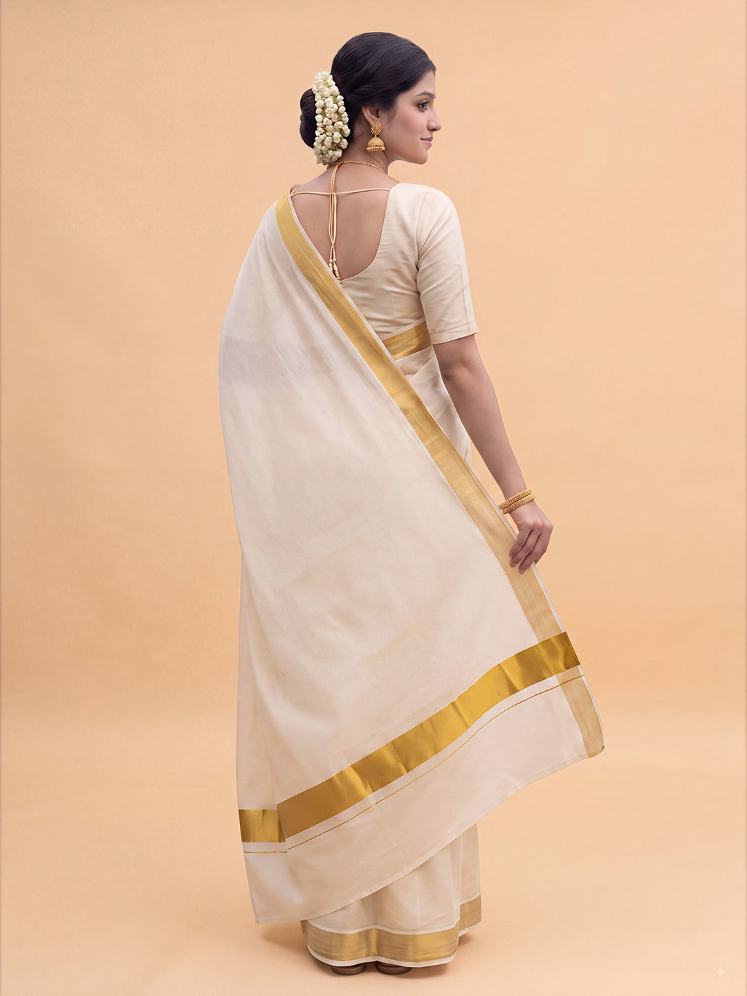 Women Kora Cotton Kerala Saree with Gold Jari KLS66