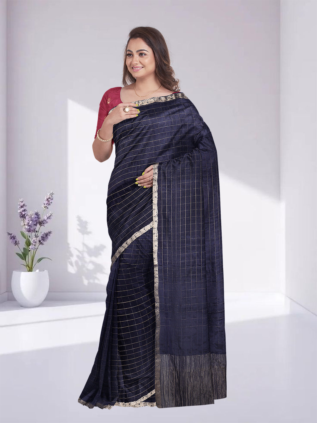 Women Navy Blue Semi Silk Saree SS346