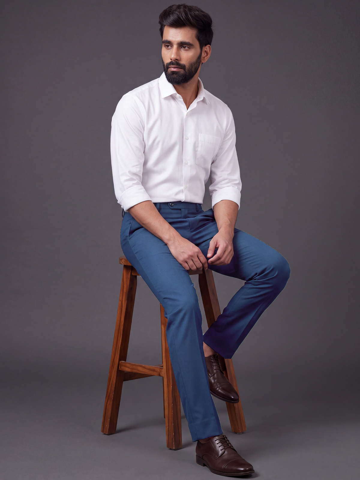 Prima Club Wool blended Stretchable Waistband Blue Pants
