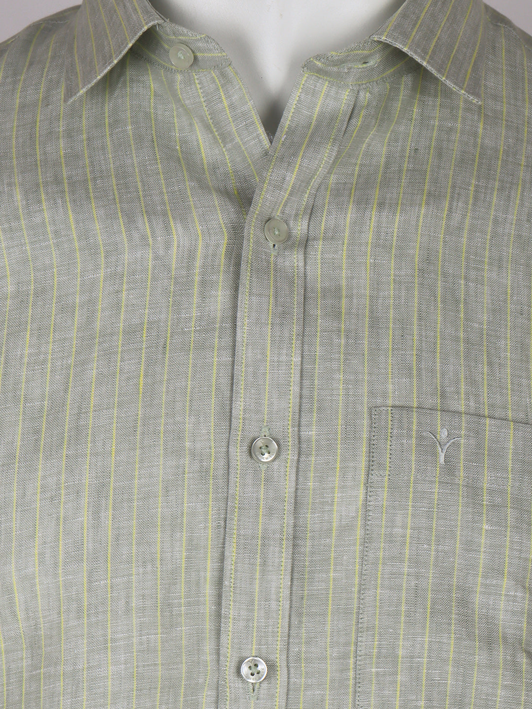 Men Pure Linen Striped Shirt Pale Green LS34