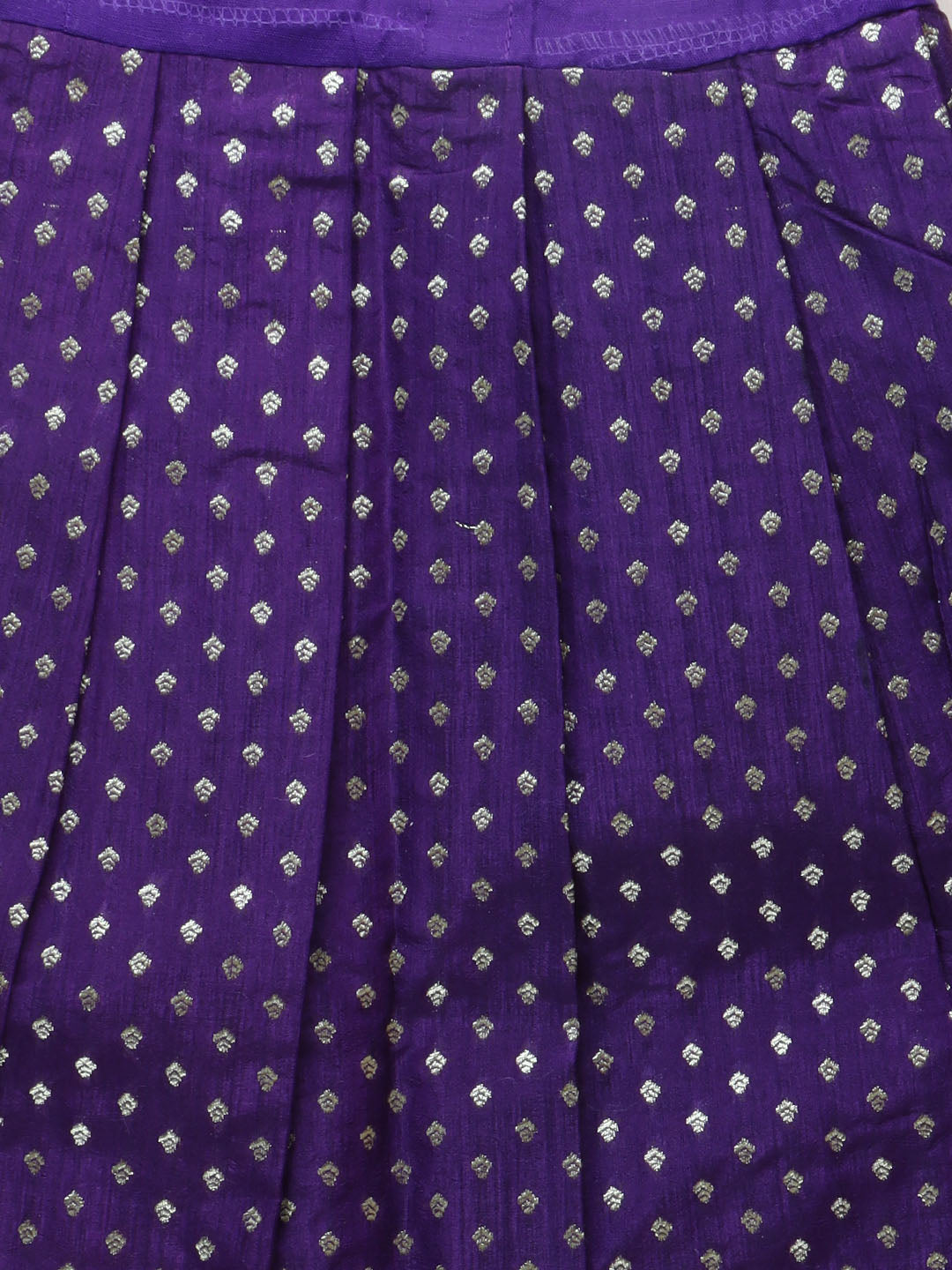 Girls Traditional Silk Cotton Skirt Set Lemongreen with Violet GPS16