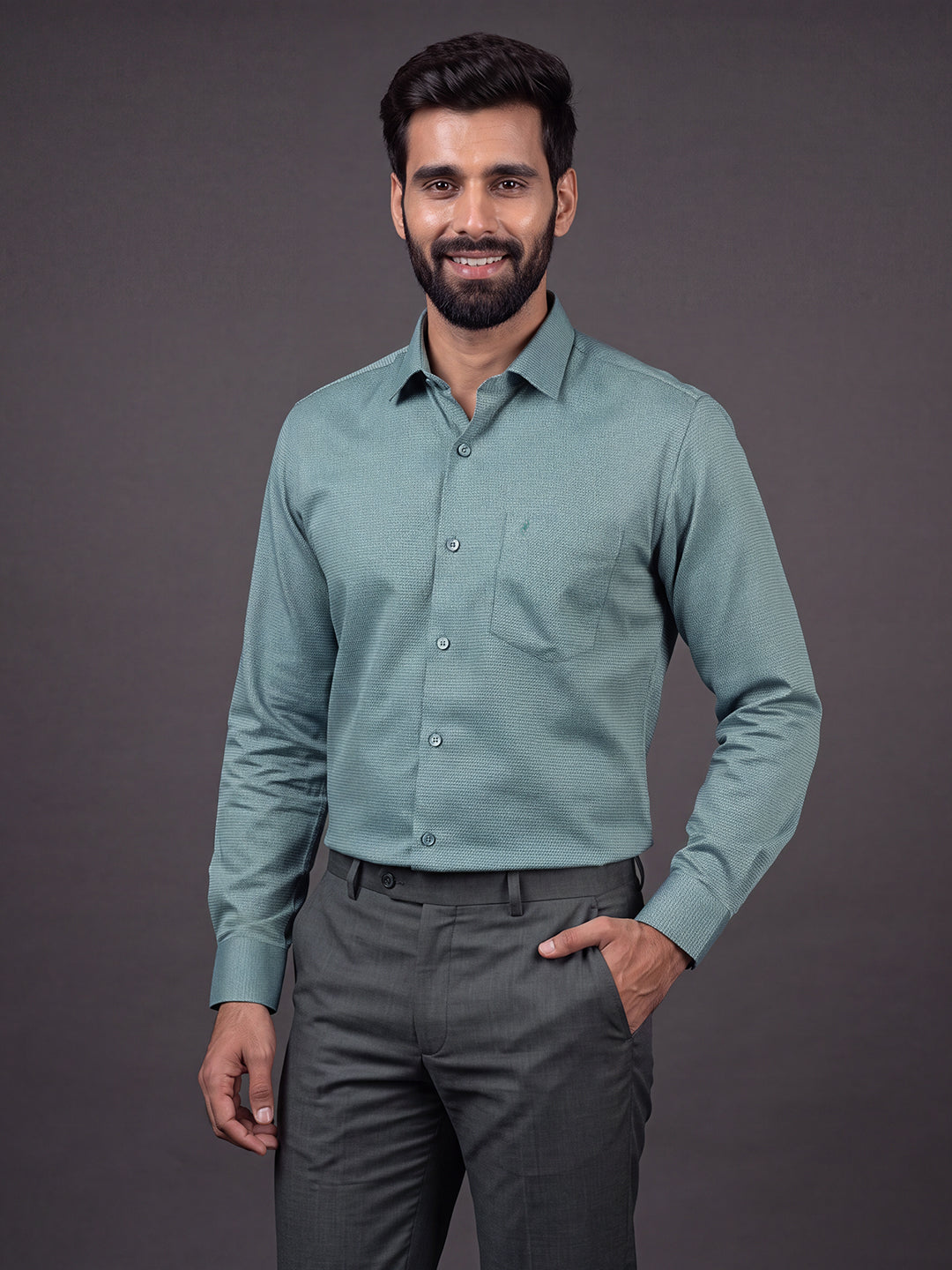 Prima Club Premium Cotton Dobby Teal Green Regular Fit Shirt SRBD2