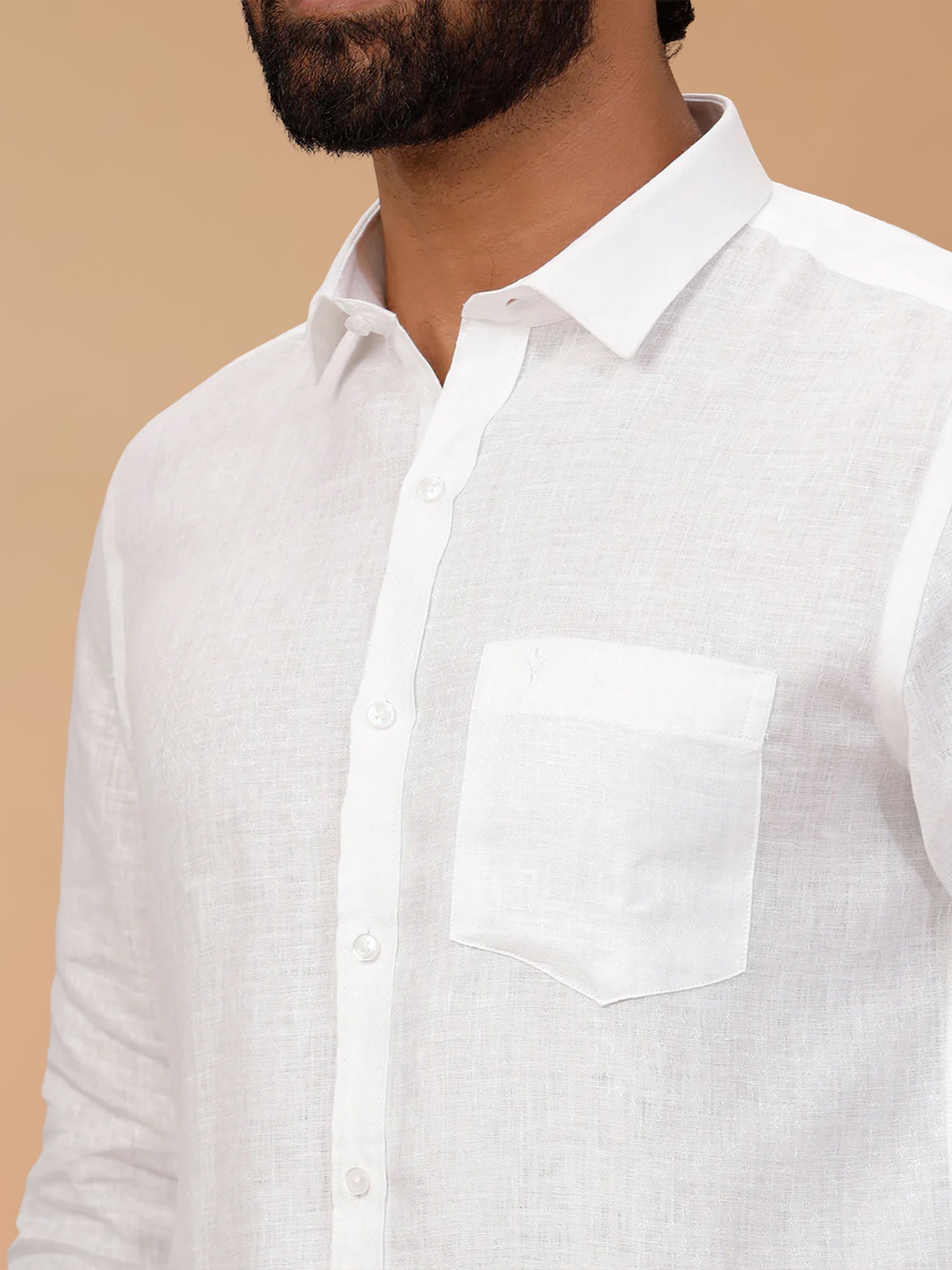 Pure Linen Self Design White Shirt LP1546JF
