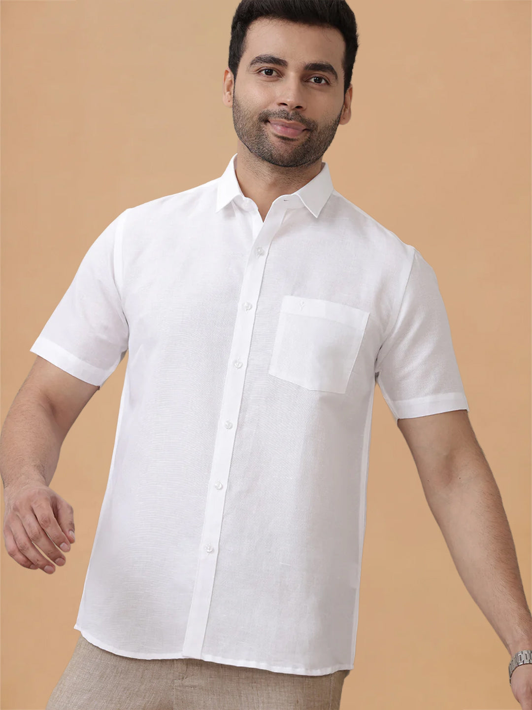 Linen Cotton White Shirt – Linen Park 7447 | Smart Fit