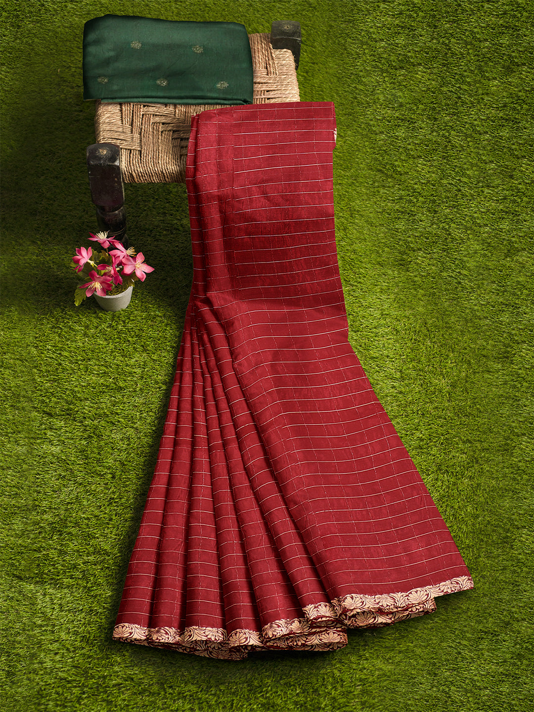 Women Red Semi Silk Saree SS347