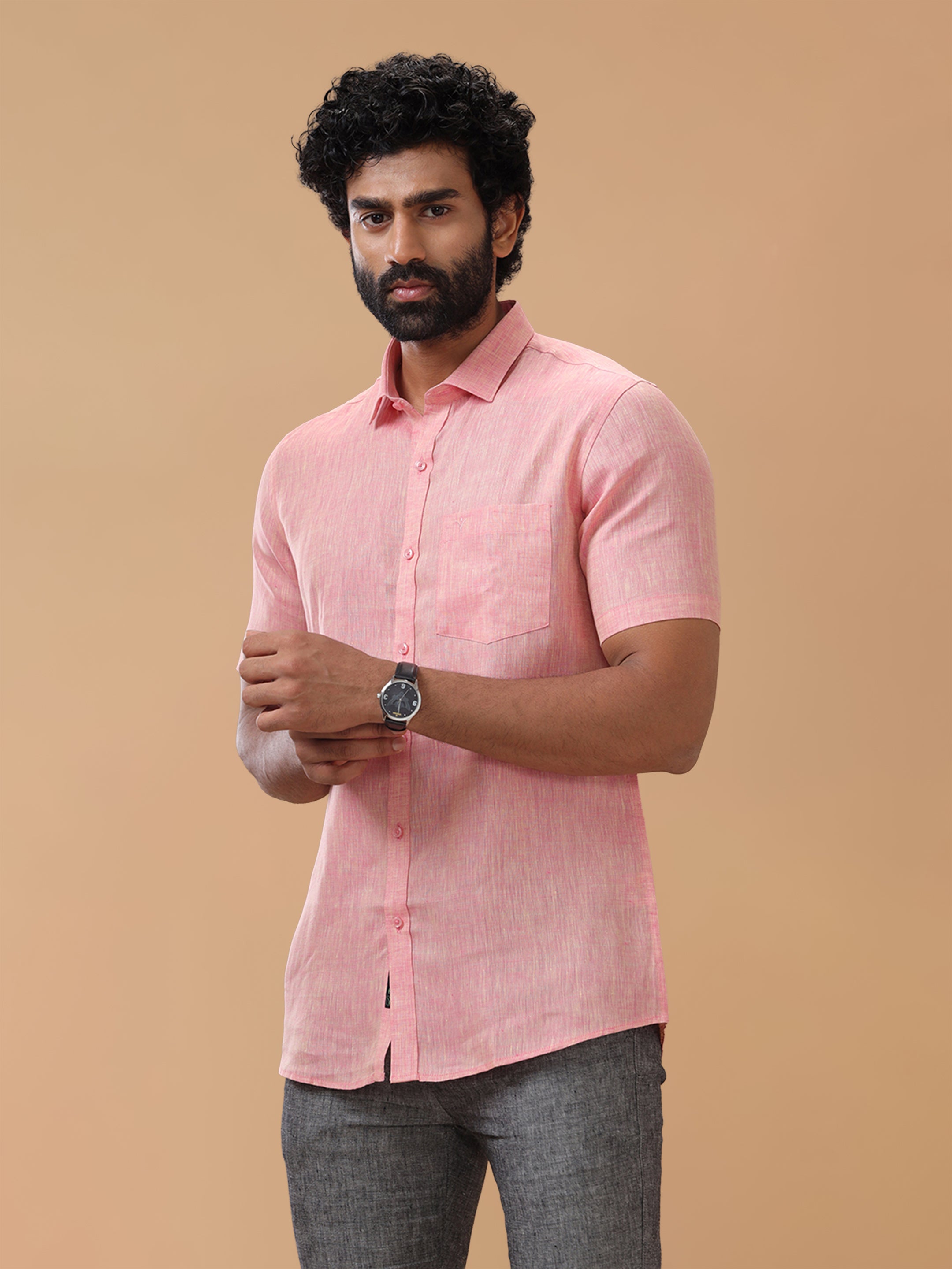 Pure Linen Light Red Smart Fit Shirt L73