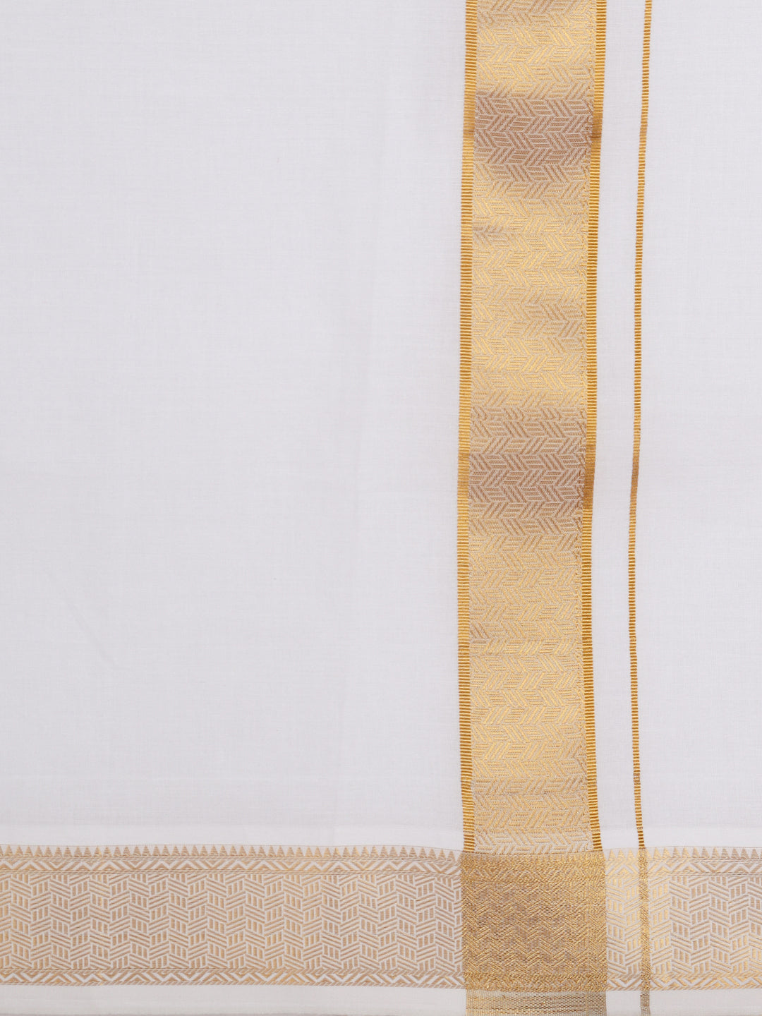 Men Cotton Blend Readymade Single Layer White Dhoti with Gold Jari Border GAA10