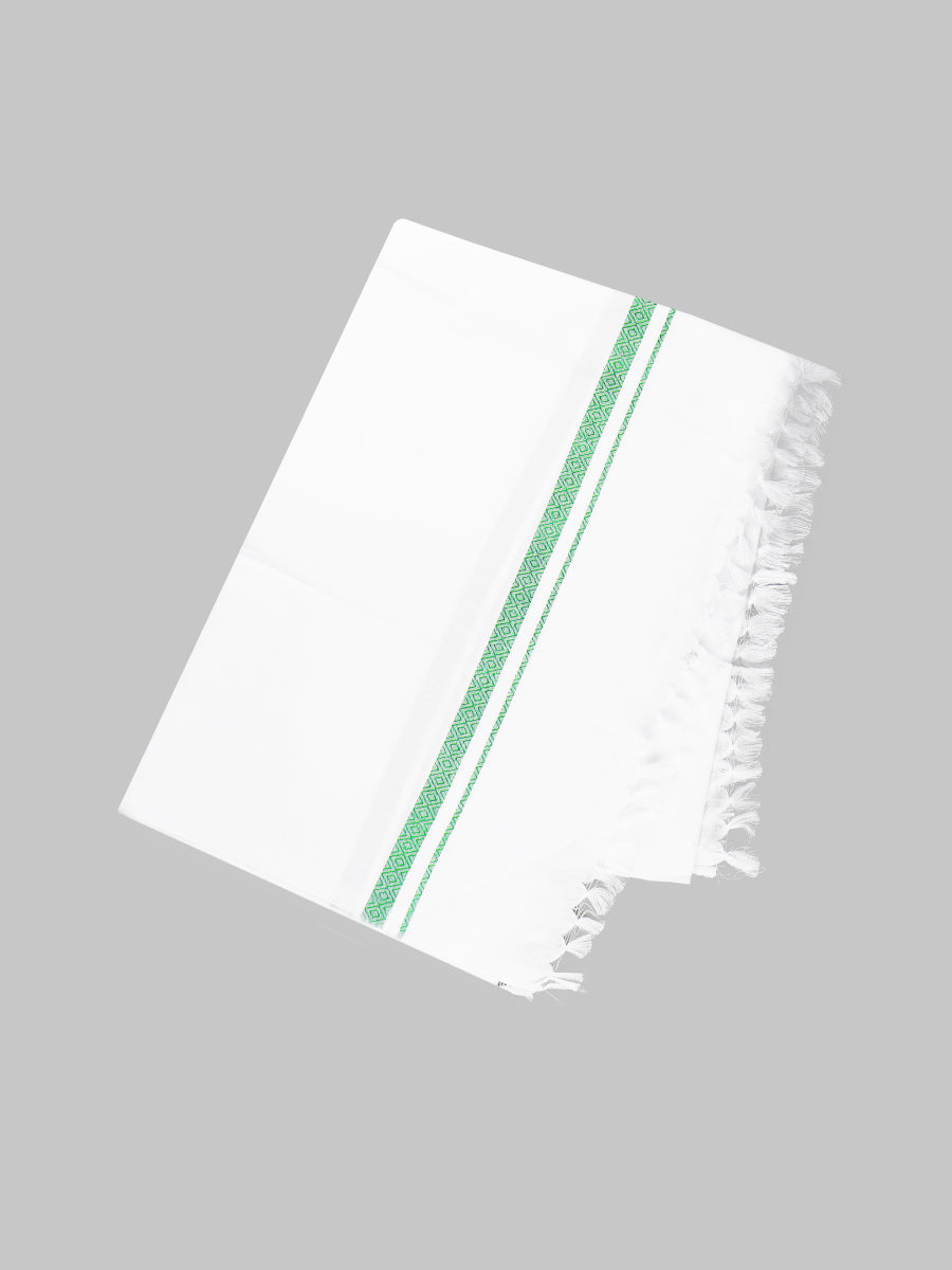 Dholpin Cotton White Bath Towel-Green