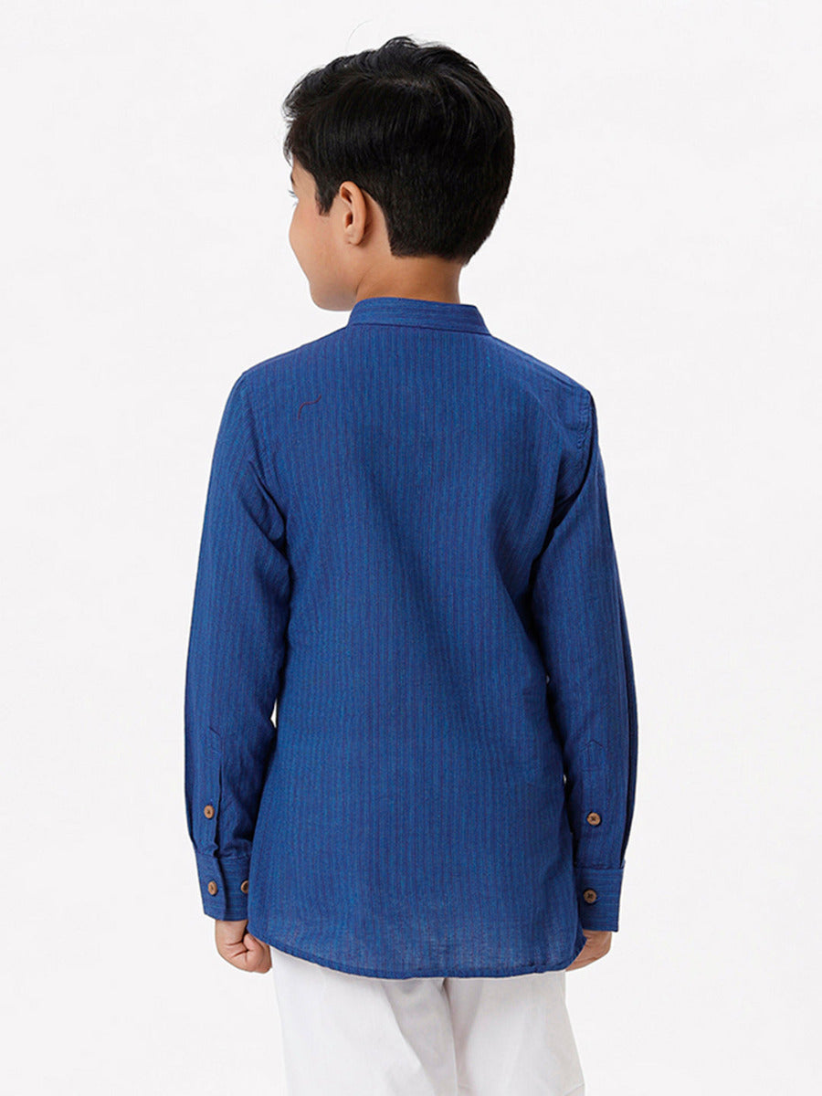 Boys Breeze Cotton Full Sleeves Navy Kurta-Back view