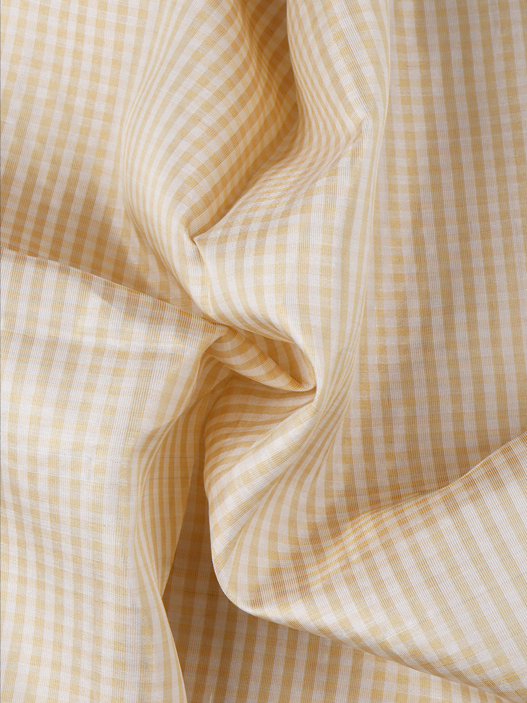 Mens Checked Cream Pure Silk Tissue 10 Meter Shirt Fabric-Close view