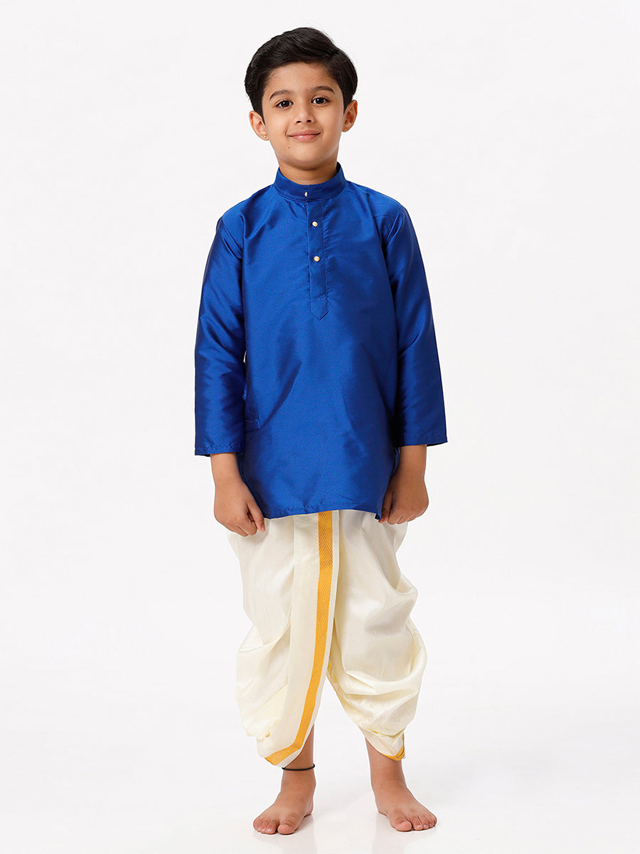 Boys Silk Cotton Full Sleeves Royal Blue Kurta-Full view