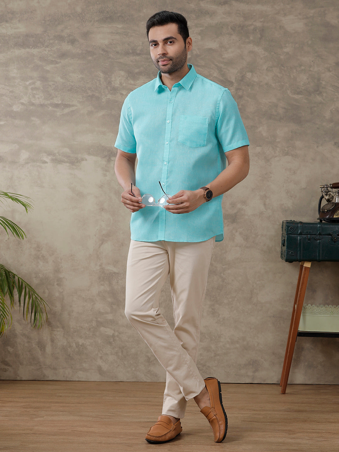 Men Cotton Blend Shirt Sky Blue T3 CV10