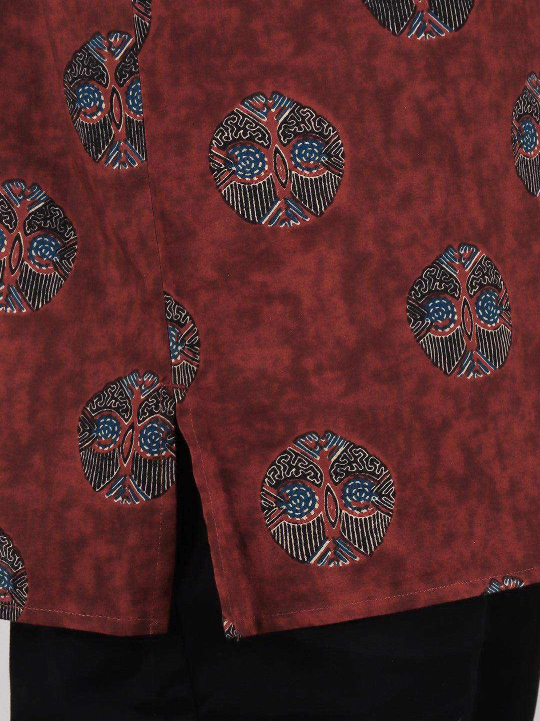 Men Cotton Short Length Printed Pocket Kurta Reddish Brown OE11