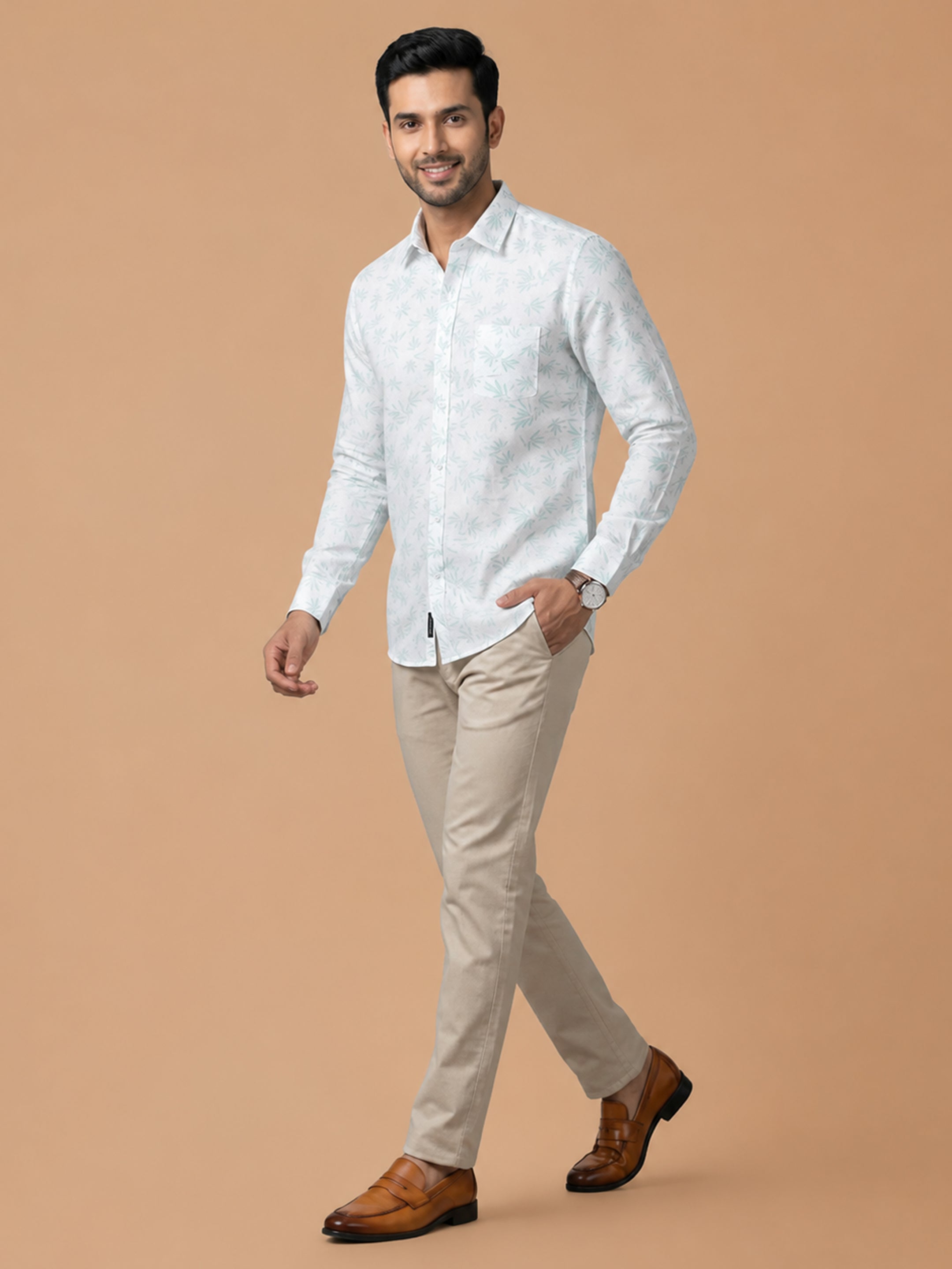 Cotton Rich White Printed Regular Fit Shirt T66 APT4