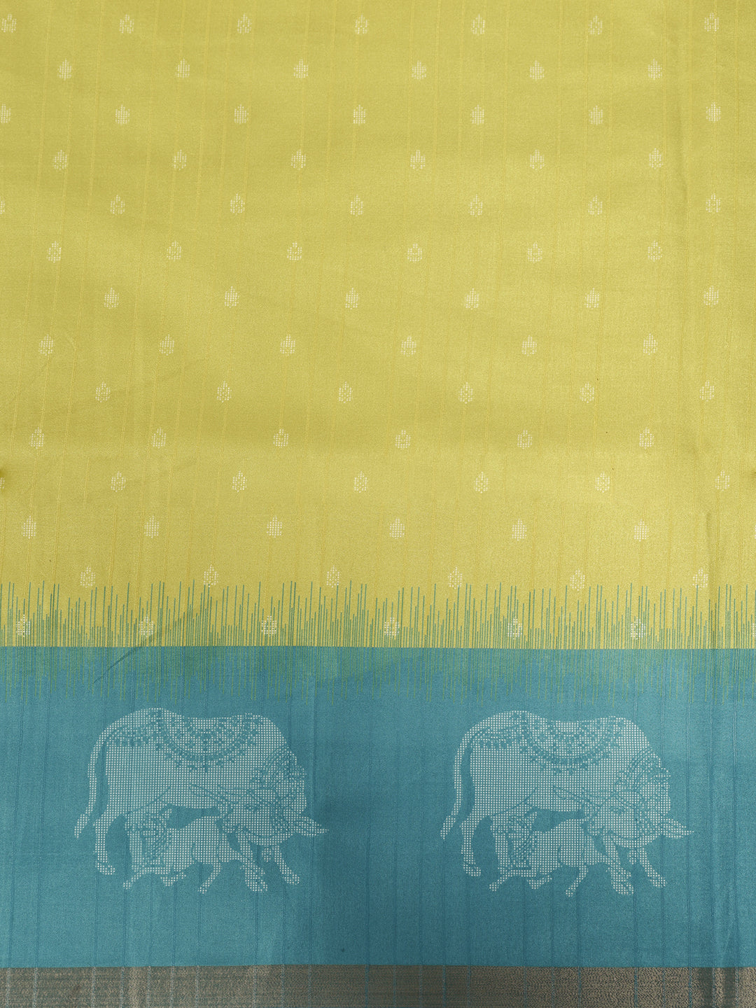 Women Semi Raw Silk Charteuse Yellow with Teal Blue Fancy Printed Saree SRS128