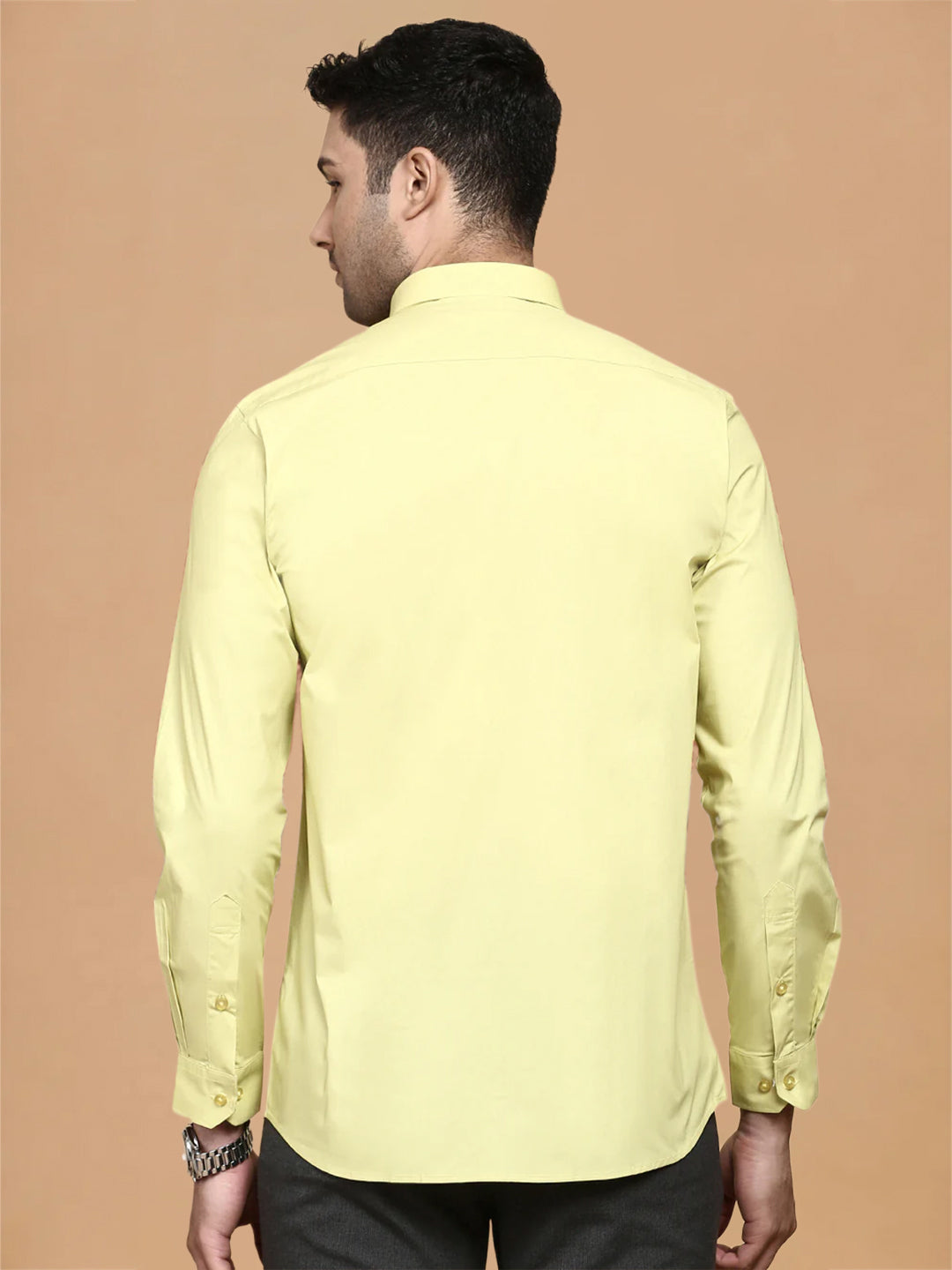 Cotton Spandex Yellow 2 Way Stretch Smart Fit Shirt LY3