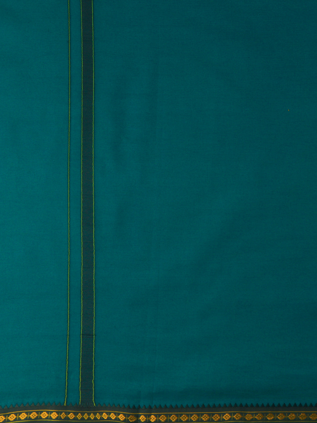 Men Cotton Blend Single Layer Green Dhoti with Mayilkhan Border Slokam
