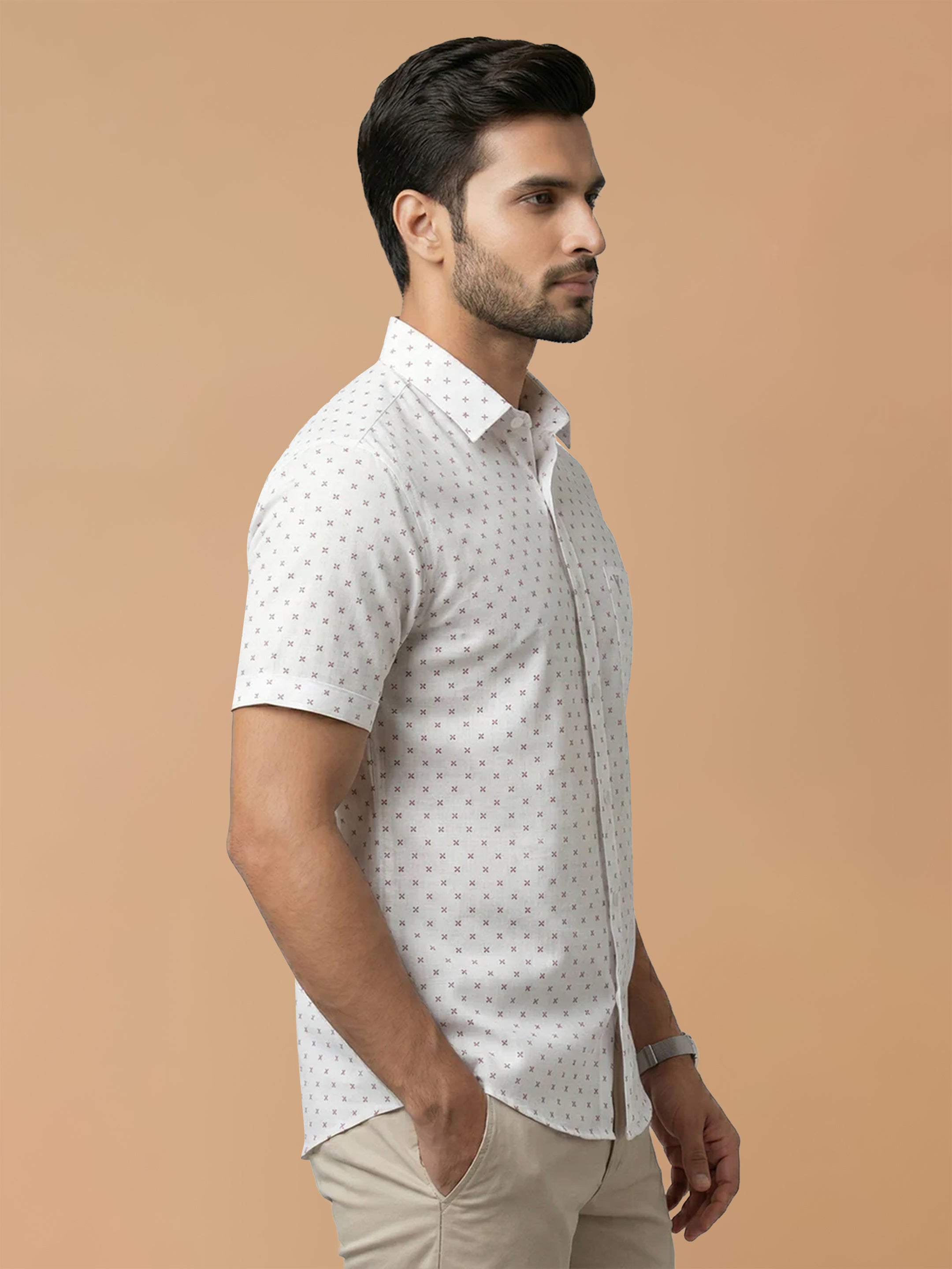 Cotton Rich White Printed Regular Fit Shirt T66 APT9
