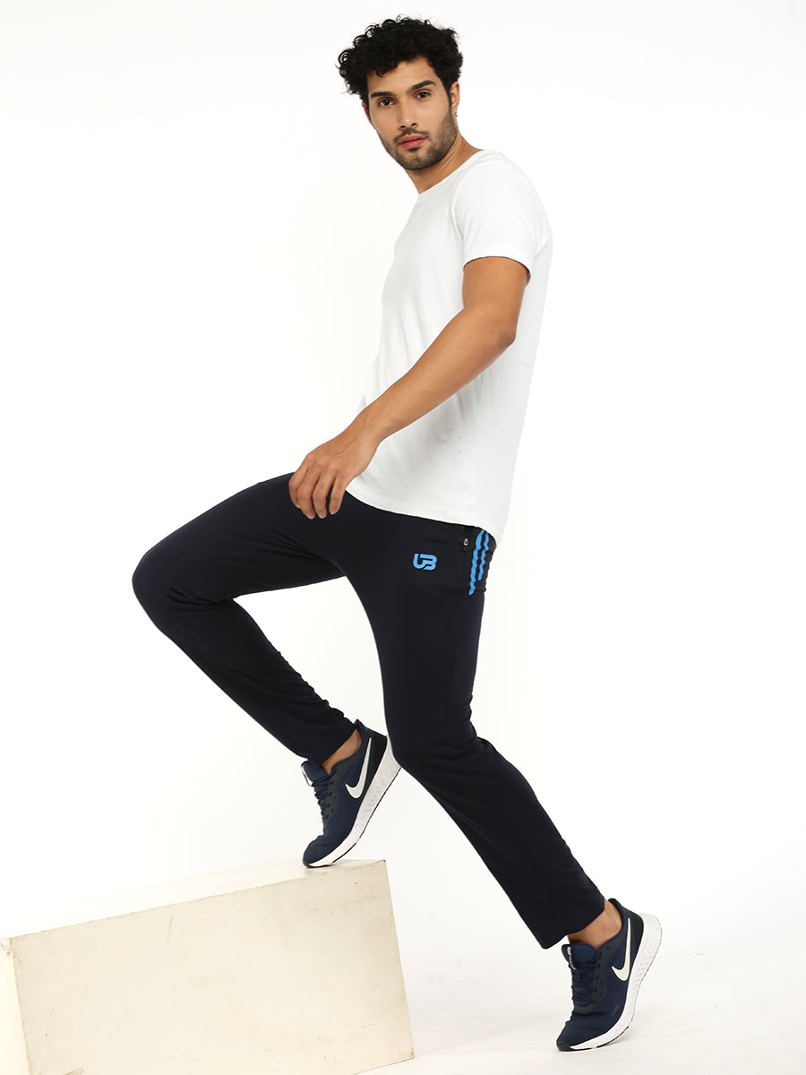 Men Combed Cotton Rich Regular Fit Track pant with Side Pockets Navy AGT4