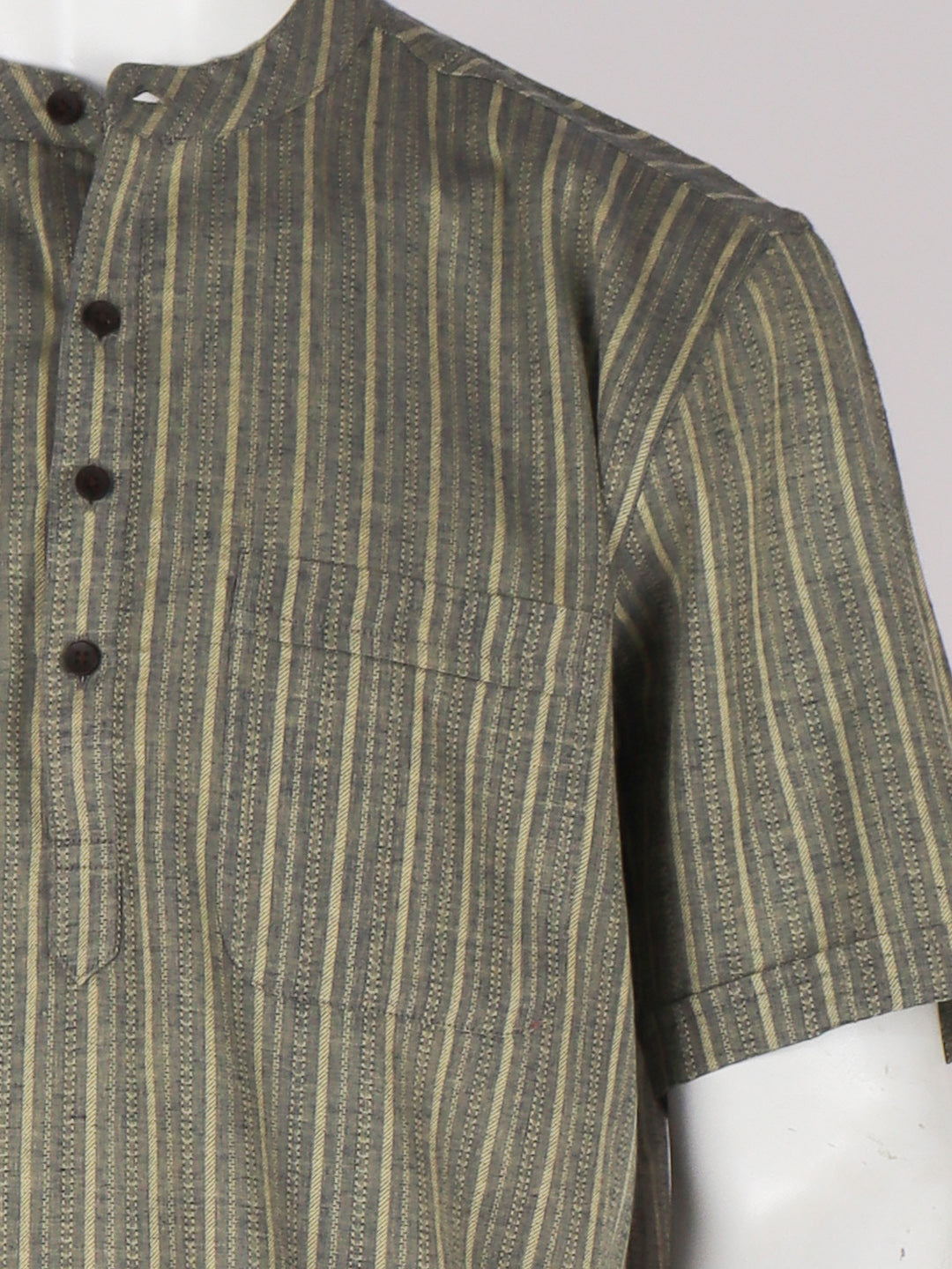Men Cotton Short Length Striped Pocket Kurta Green Blue RH03