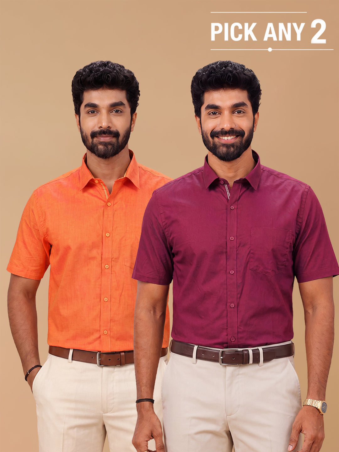 Pick Any 2 - Giza Cotton Half Sleeves Regular Fit Shirts