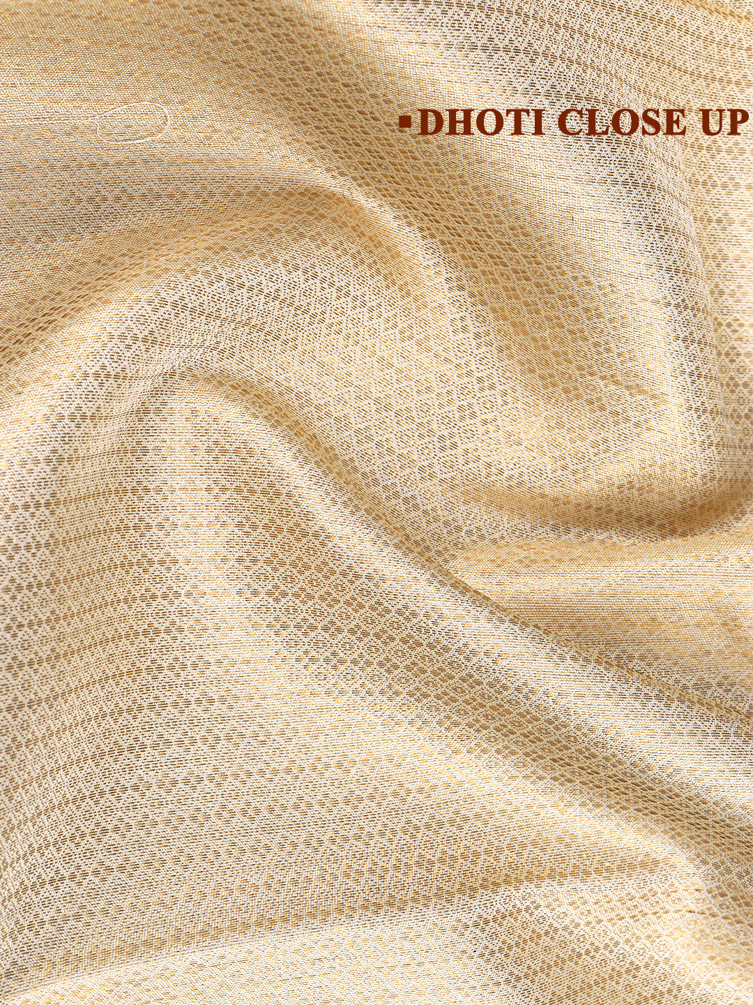 Men Elegant Premium Pure Silk Cream Dhoti & Towel Set with 6" inch Gold Jari Border Amirtham AM12