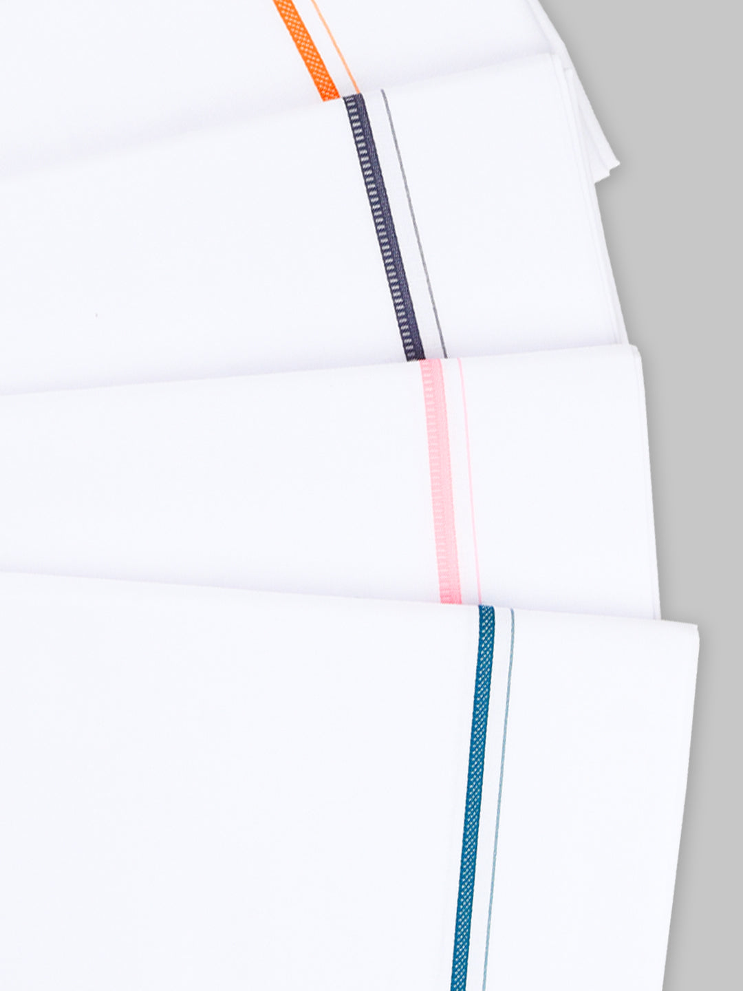 Men 100% Cotton Single Layer White Dhoti with Assorted Border Vaigai Fancy