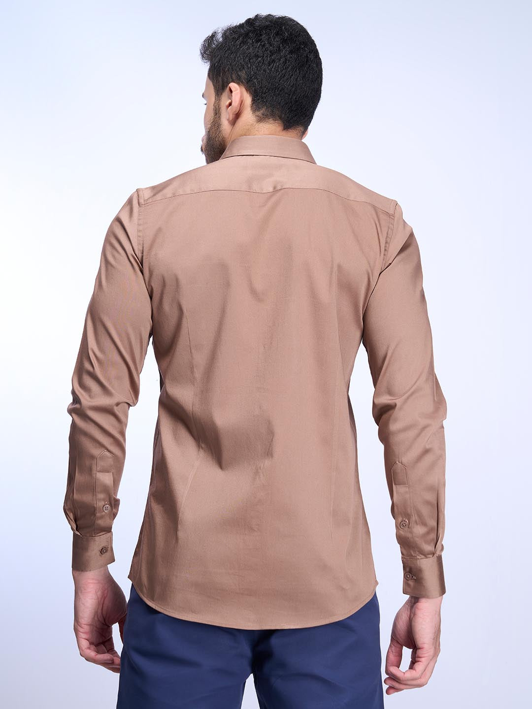 Men Stretch Cotton Shirt Light Brown FS9