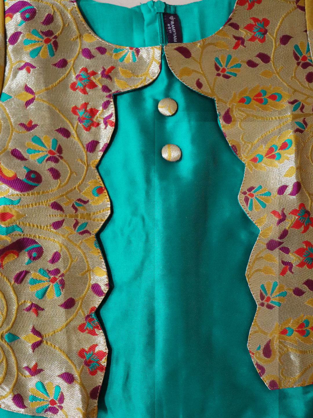 Girls Traditional Skirt Set Green with Golden Yellow GPS26