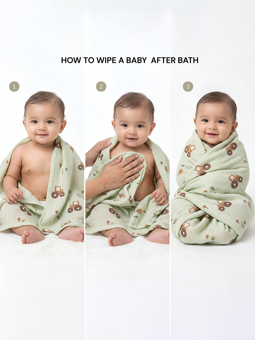 Premium Soft Baby Bath Towel (Pack of 3) Gentle & Quick Absorbing Cotton | 0.75m x 1.42m