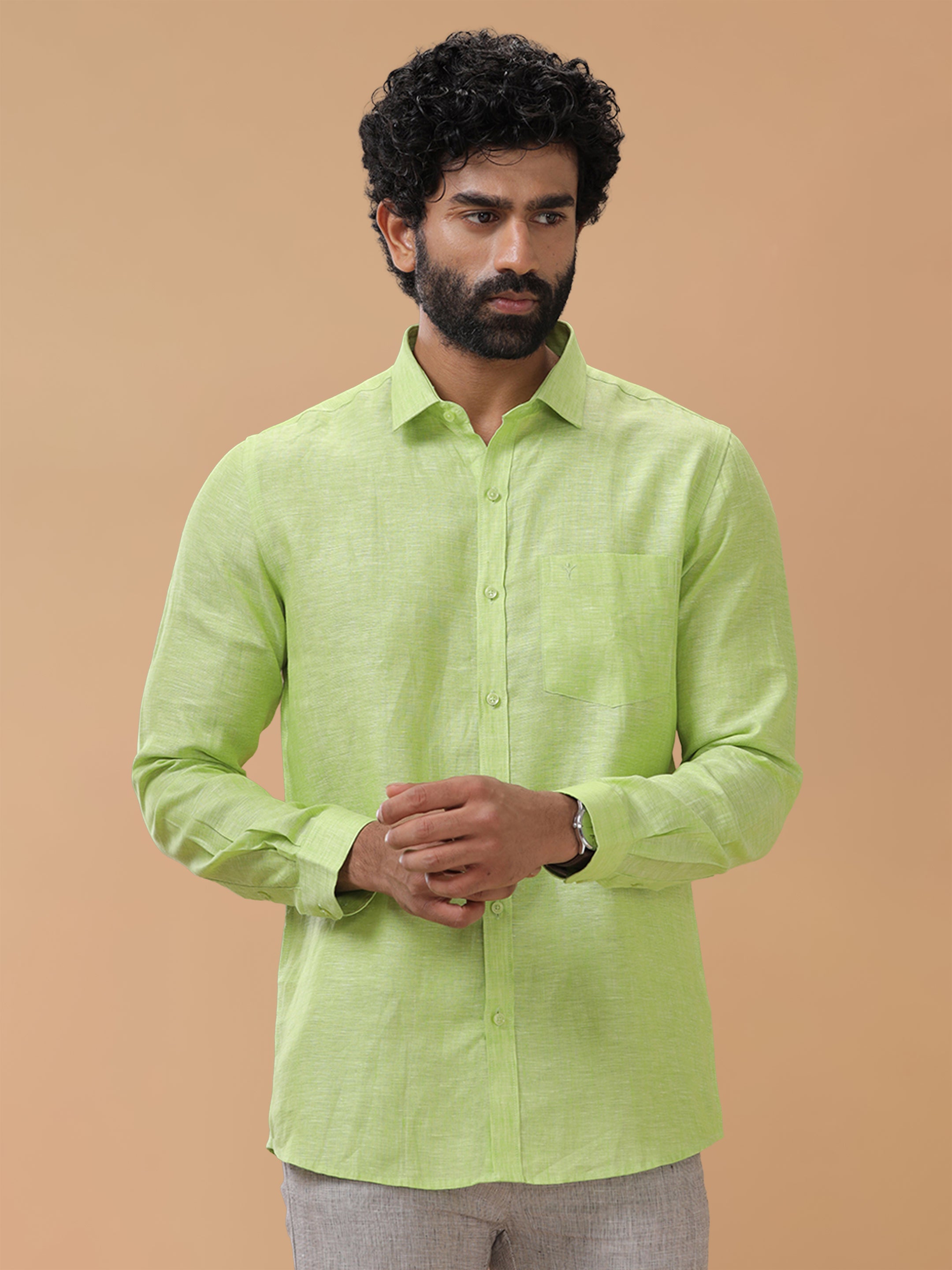 Pure Linen Lime Green Smart Fit Shirt L34