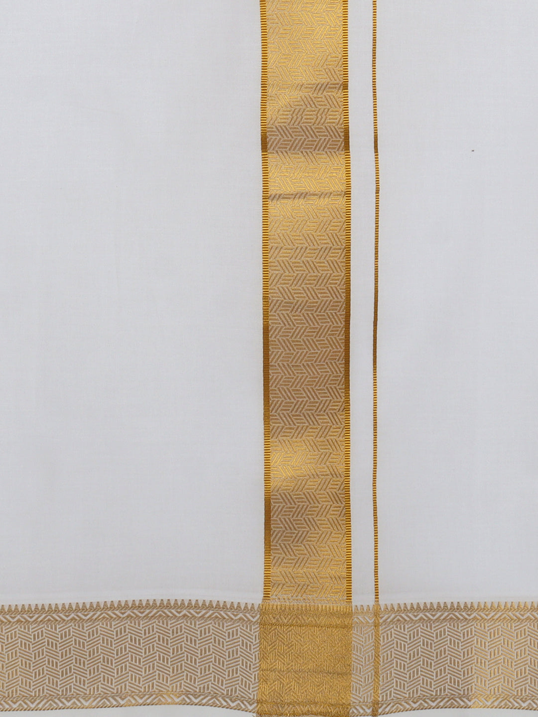 Men 100% Cotton Single Layer White Dhoti with Gold Jari Border Aura 368