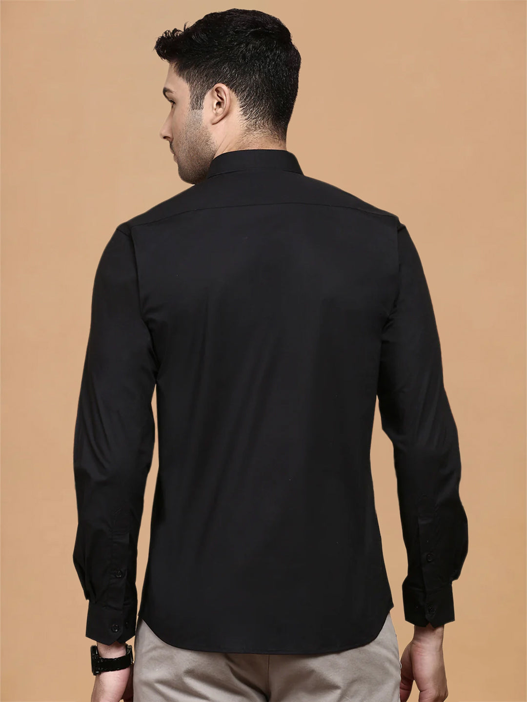 Cotton Spandex Black 2 Way Stretch Smart Fit Shirt LY10