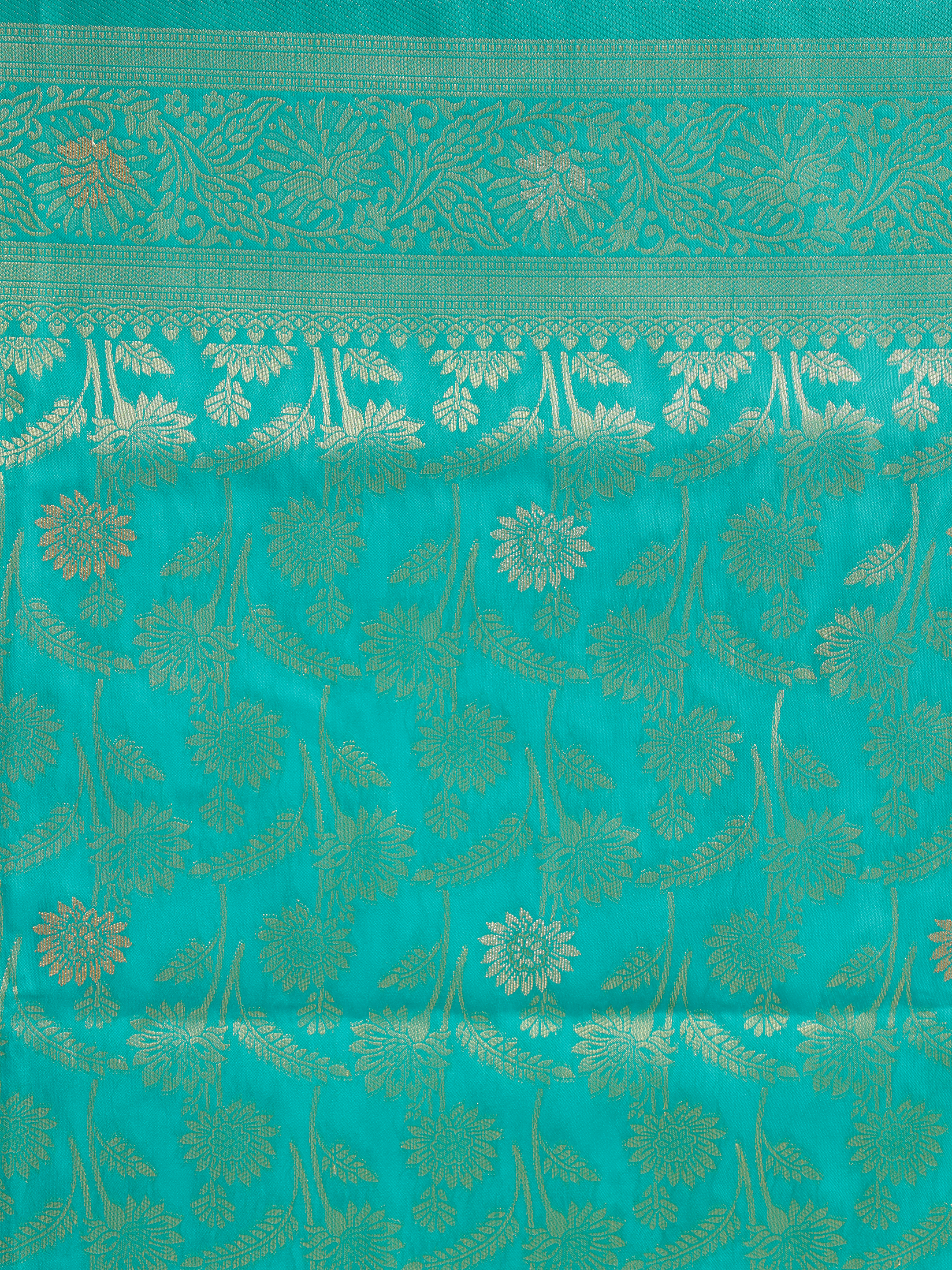 Women Semi Tussar Aqua Green Saree ST355