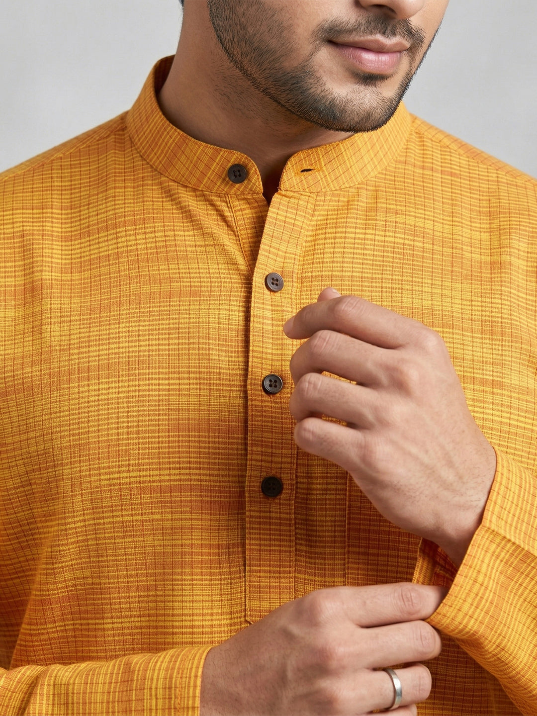 Cotton Medium Length Self Design Pocket Kurta Orange Y1