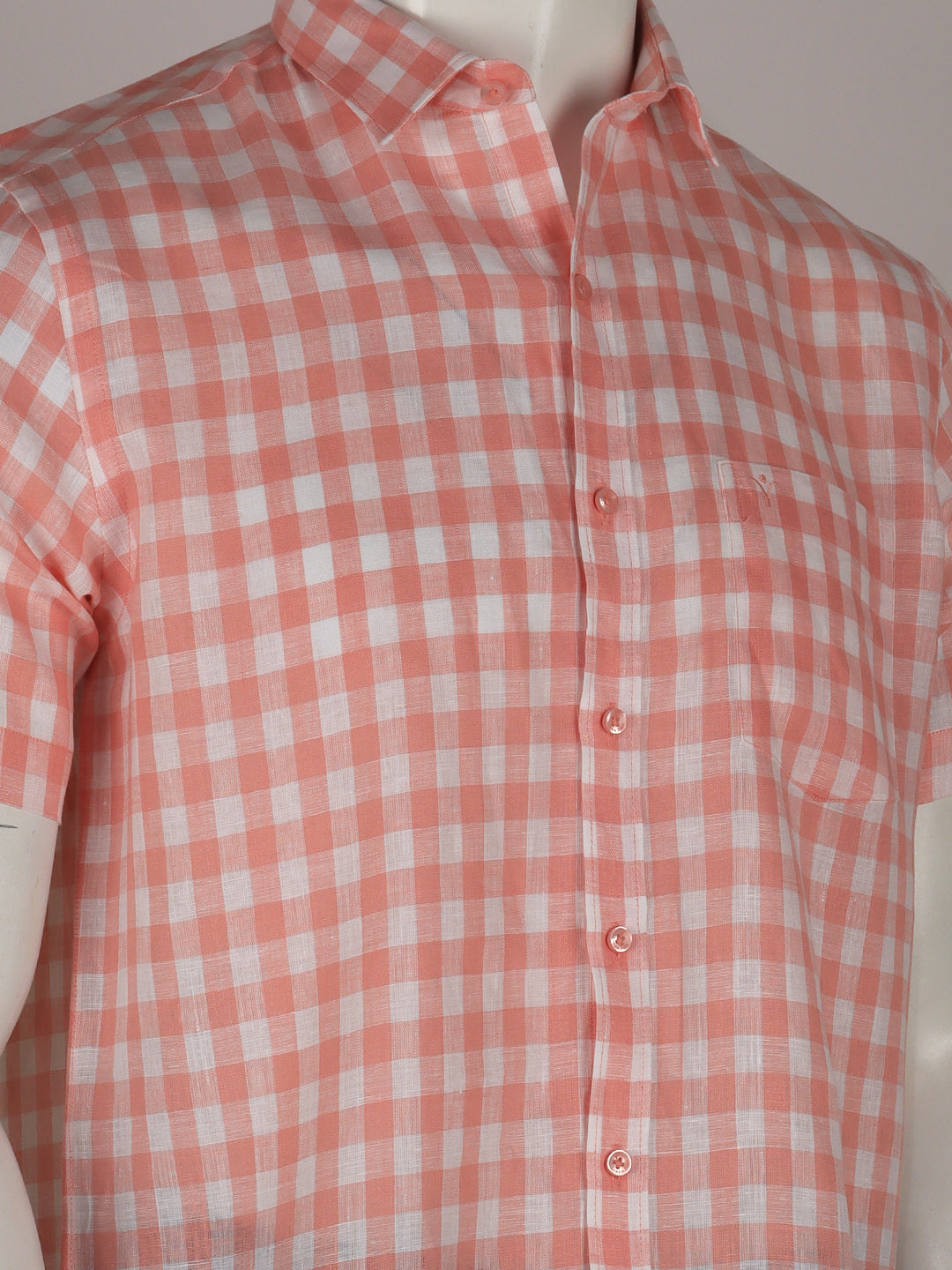 Men Pure Linen Checked Shirt Pink LS2
