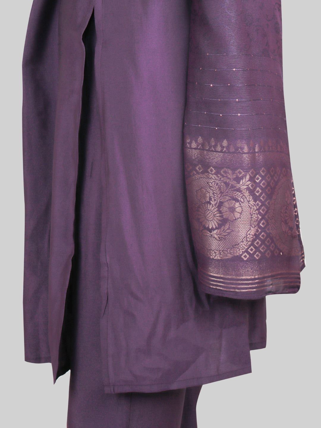 Women Cotton Embroidered Kurti Set Purple EKS42