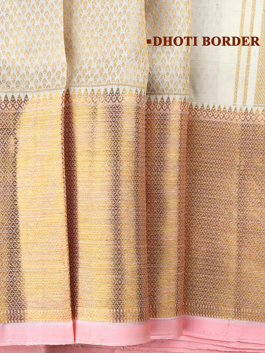 Men Premium Pure Silk Dhoti & Towel Set with 6" inch Gold Jari Border Amirtham AM8